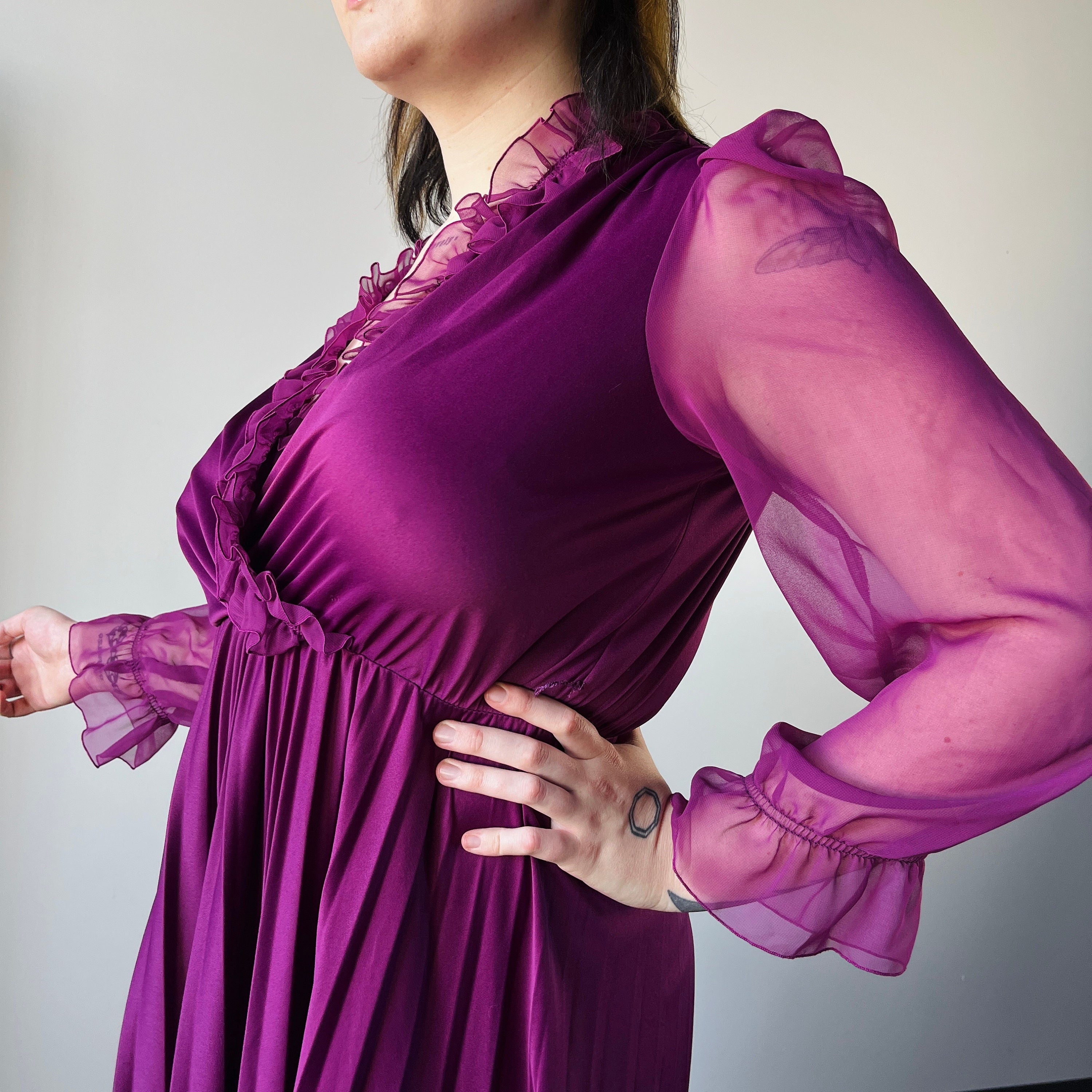 Vintage 70s Plus Size Ruffle Purple Dress by JCPenney Shop THRILLING