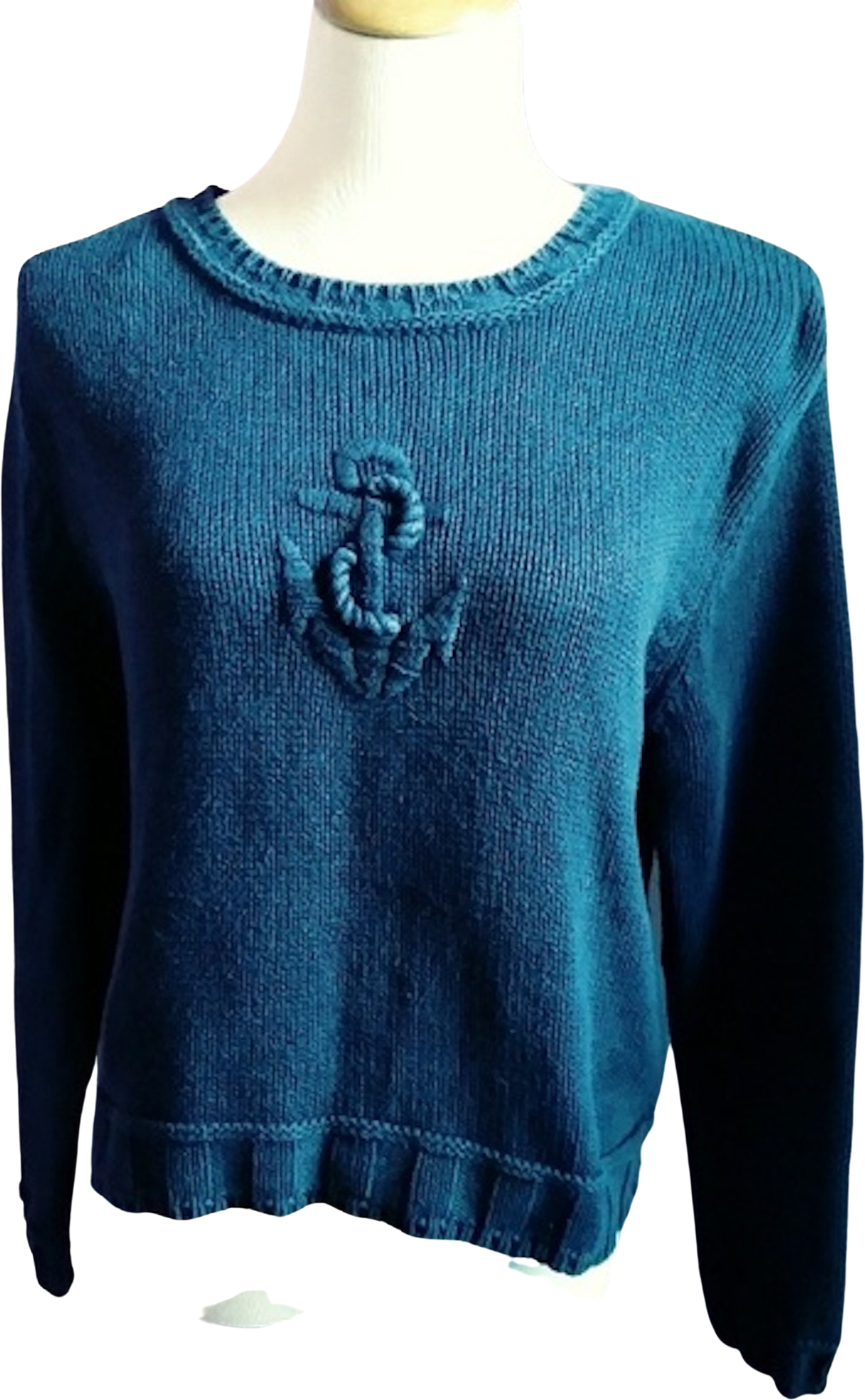 Vintage 80s Liz Claiborne Cotton Nautical Anchor Sweater Navy Blue ...