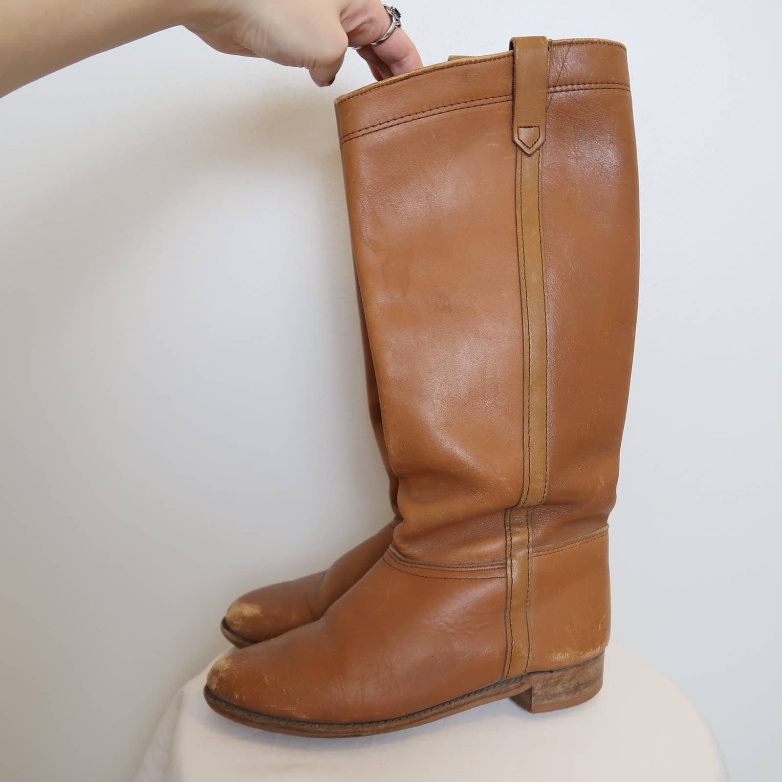 Vintage 70s Tan Brown Leather Western Style Knee High Boots by Dexter ...