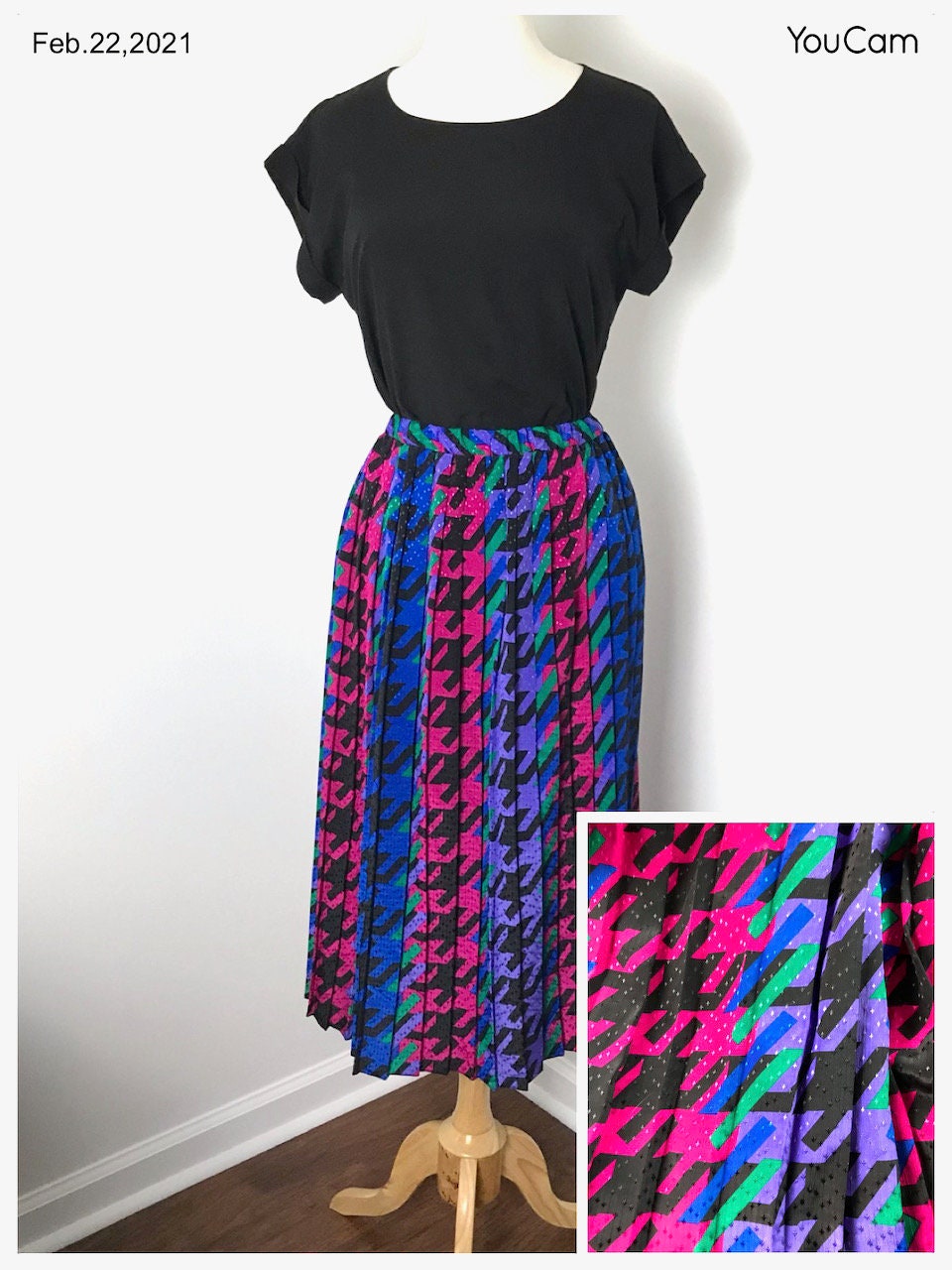 Vintage 80s Anthony Sicari Multi-Colored Houndstooth Pleated Skirt by ...