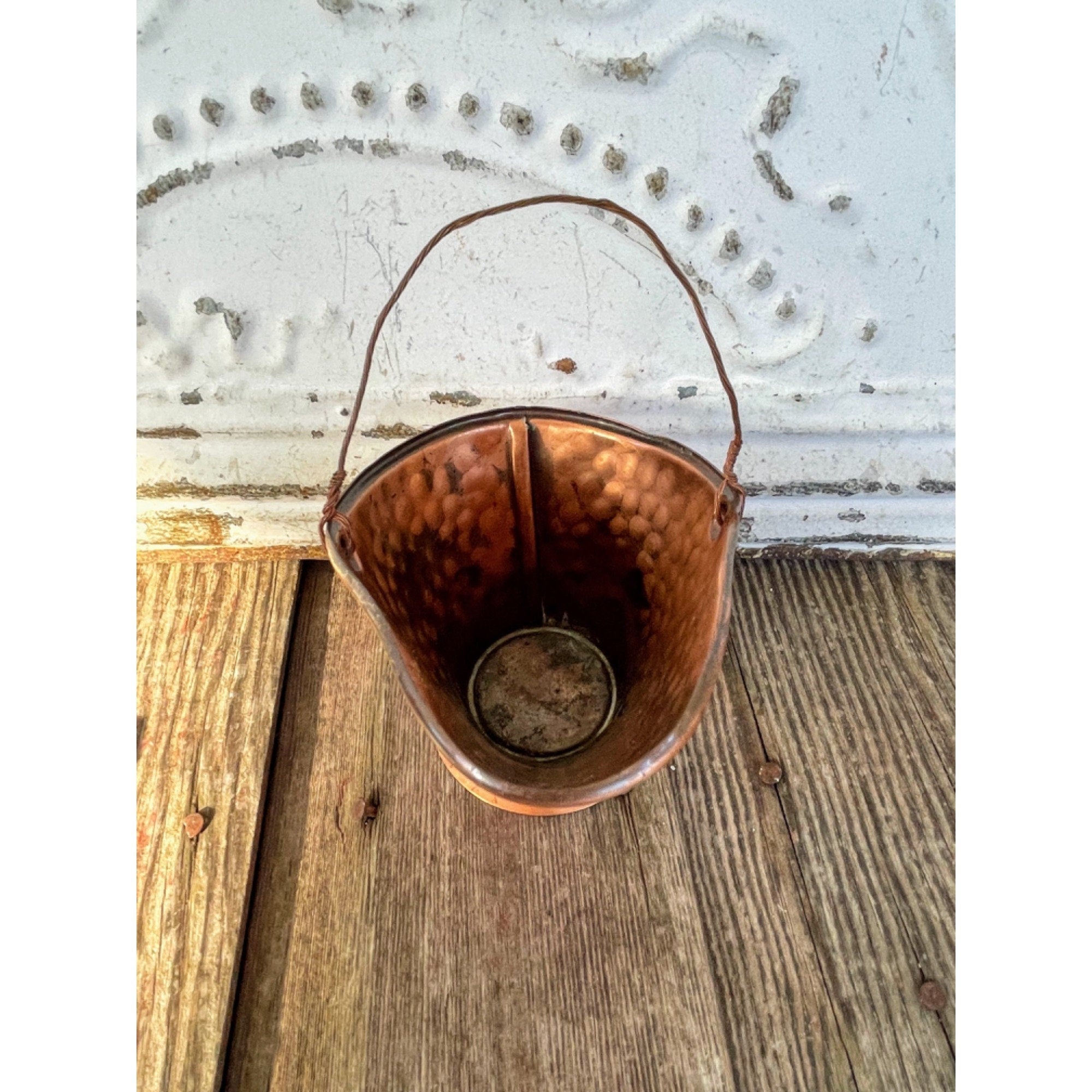 Vintage Small Hammered Copper Coal Bucket Pail Scuttle by Gregorian
