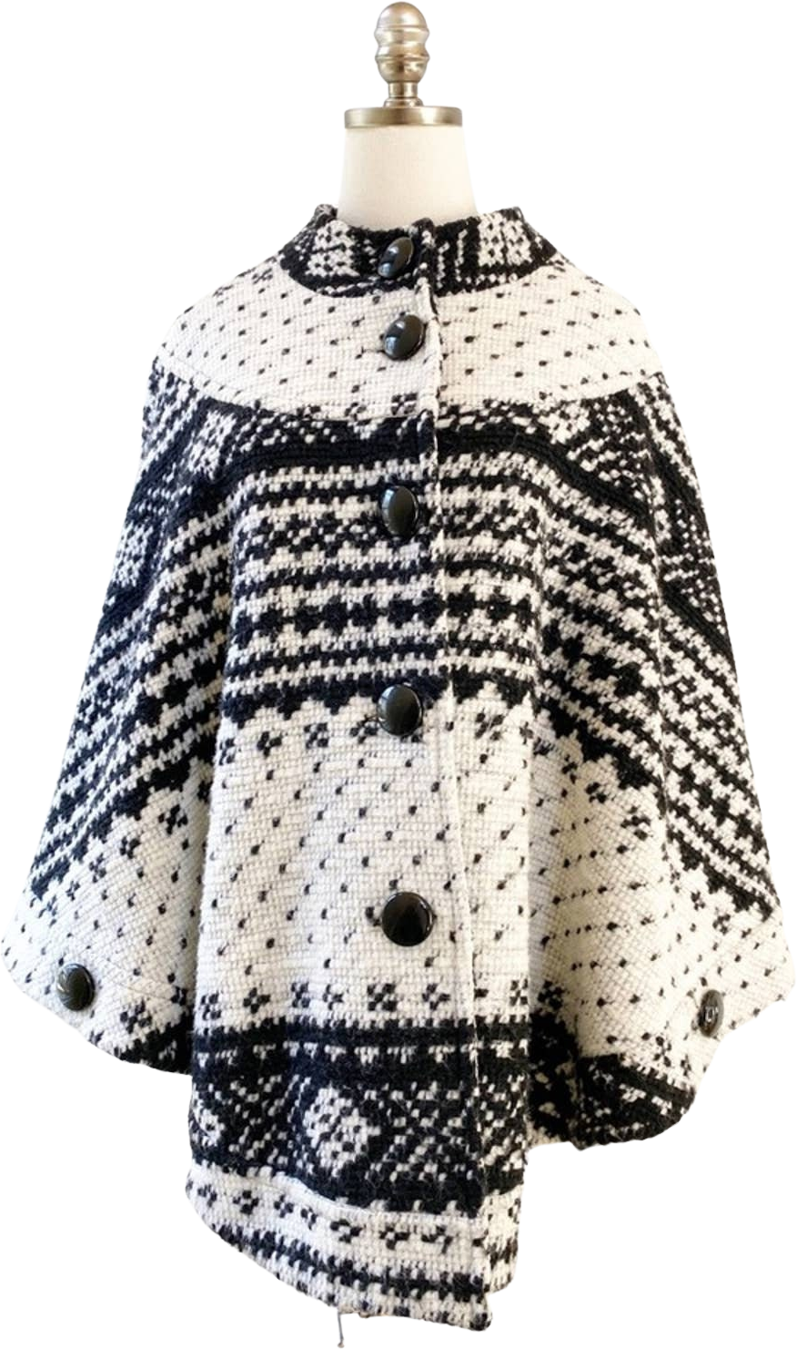 Vintage 90s Helene Berman London Black and White Fair Isle Swing