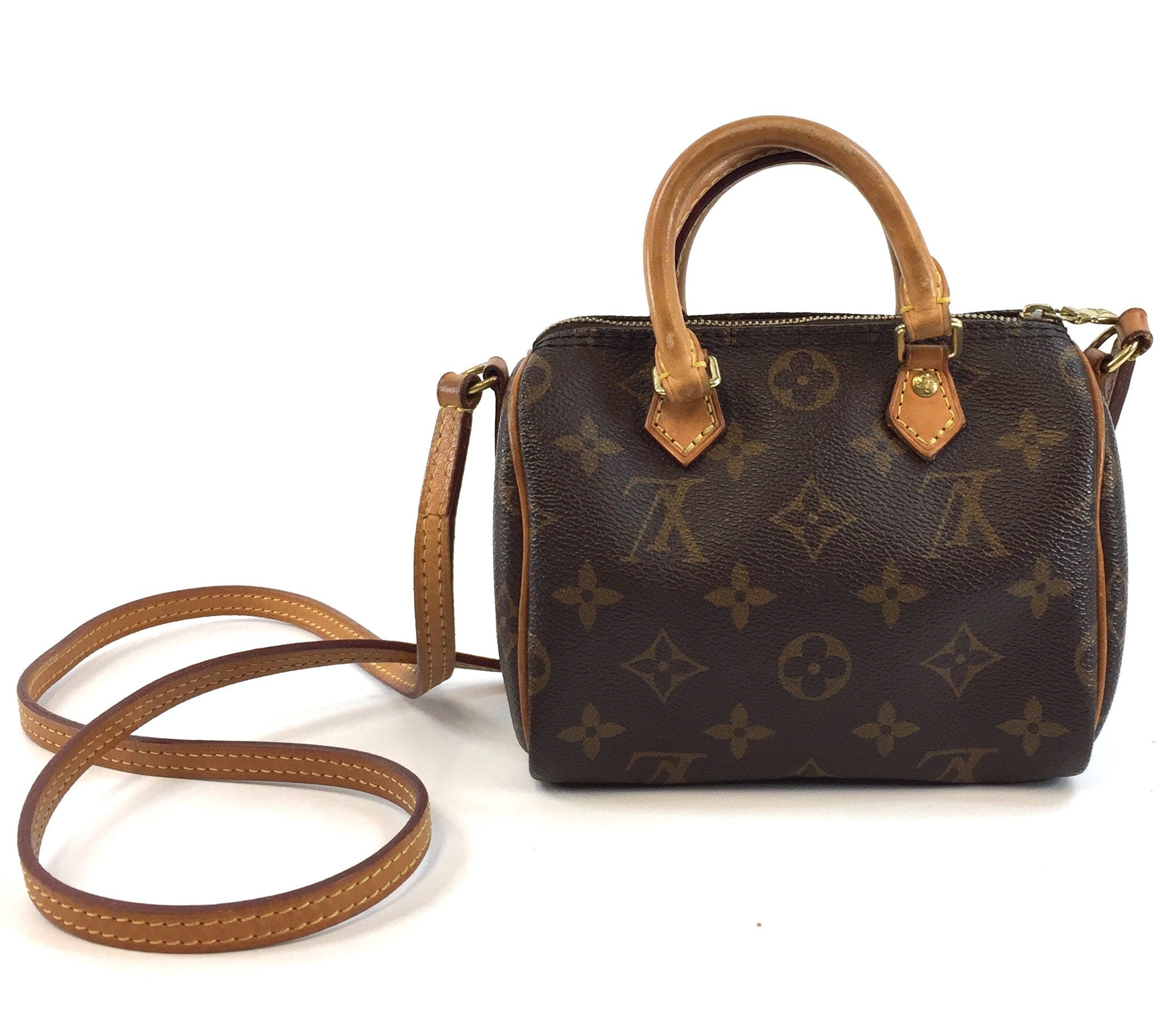 Louis Vuitton Bandoulière Speedy Rare with Strap Mini Nano Two Way Shoulder  Brown Monogram Canvas Cross Body Bag