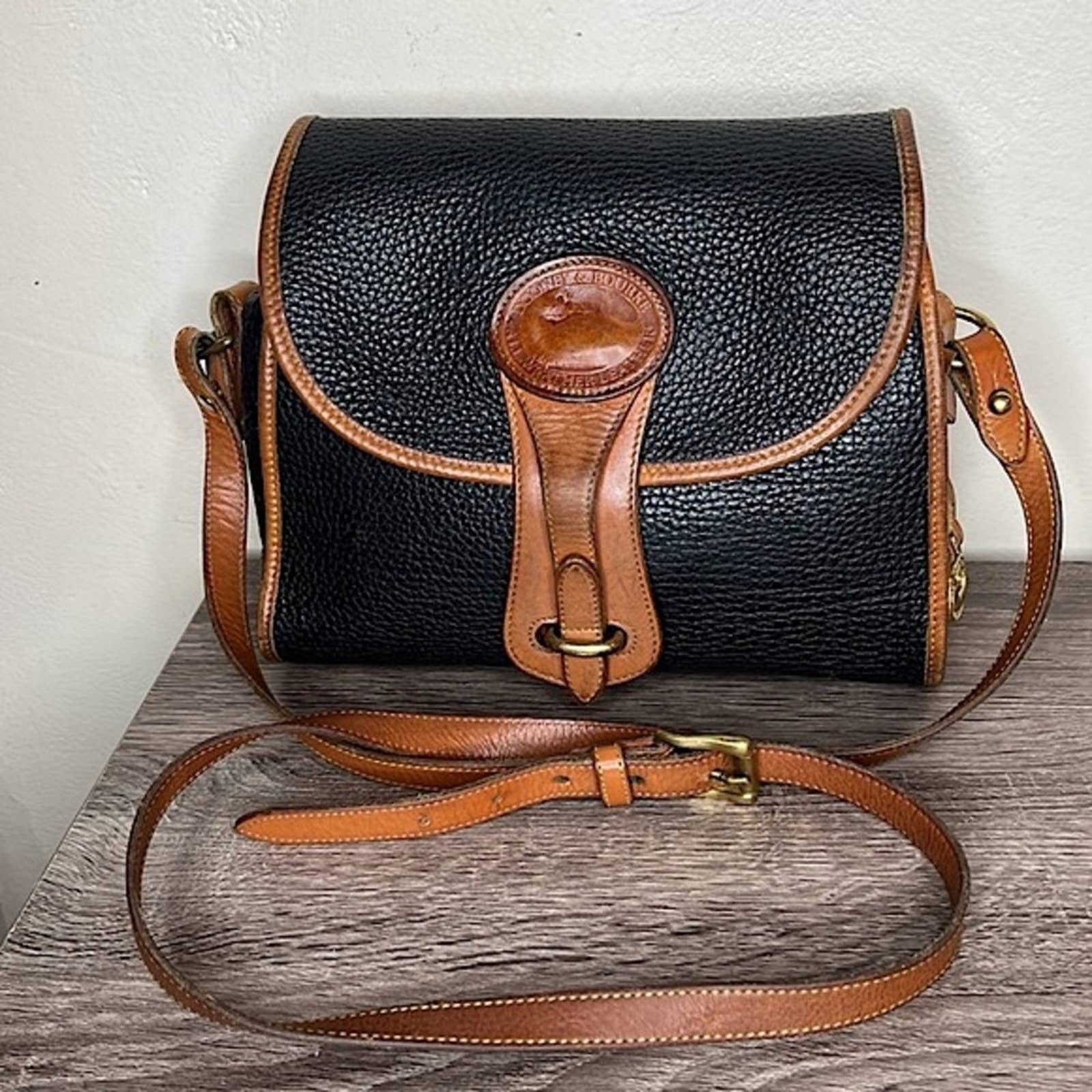 Vintage Dooney and Bourke Leather and Nylon Crossbody Bag/ 