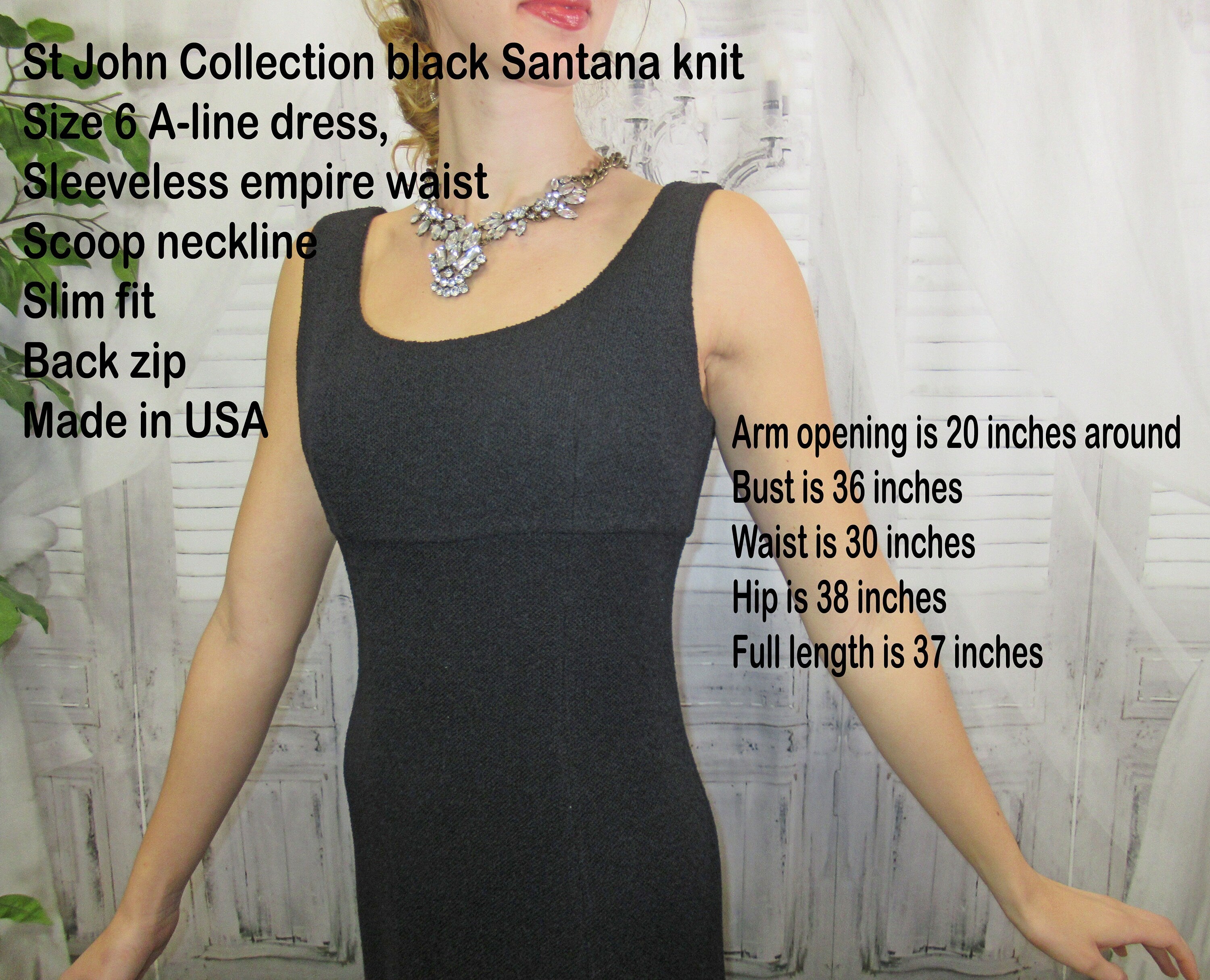 Vintage Sz 6 Dress 36 Bust Black Santana Knit A-Line Sleeveless