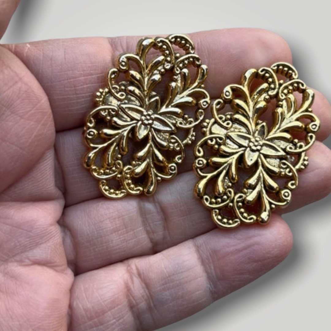 Vintage Gold Filigree Shoe Clips 80s 90s Victorian Edwardian Revival