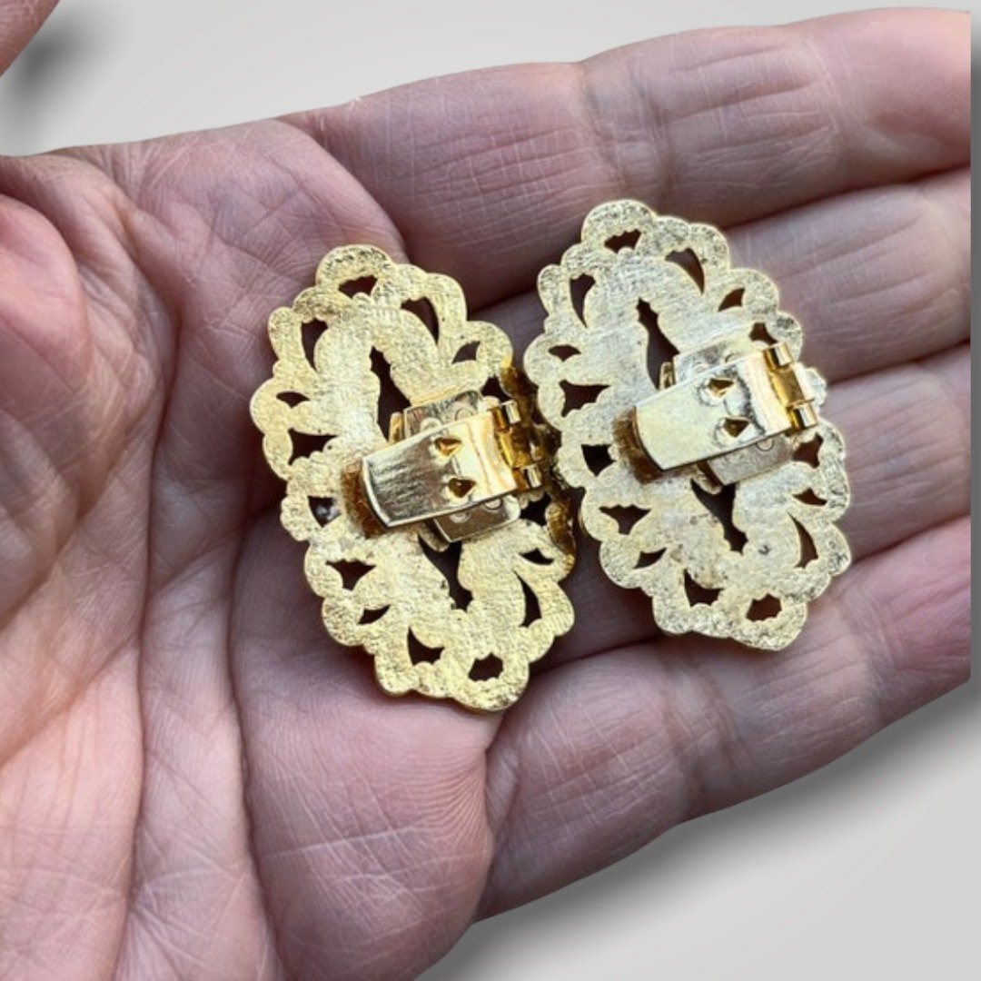 Vintage Gold Filigree Shoe Clips 80s 90s Victorian Edwardian Revival