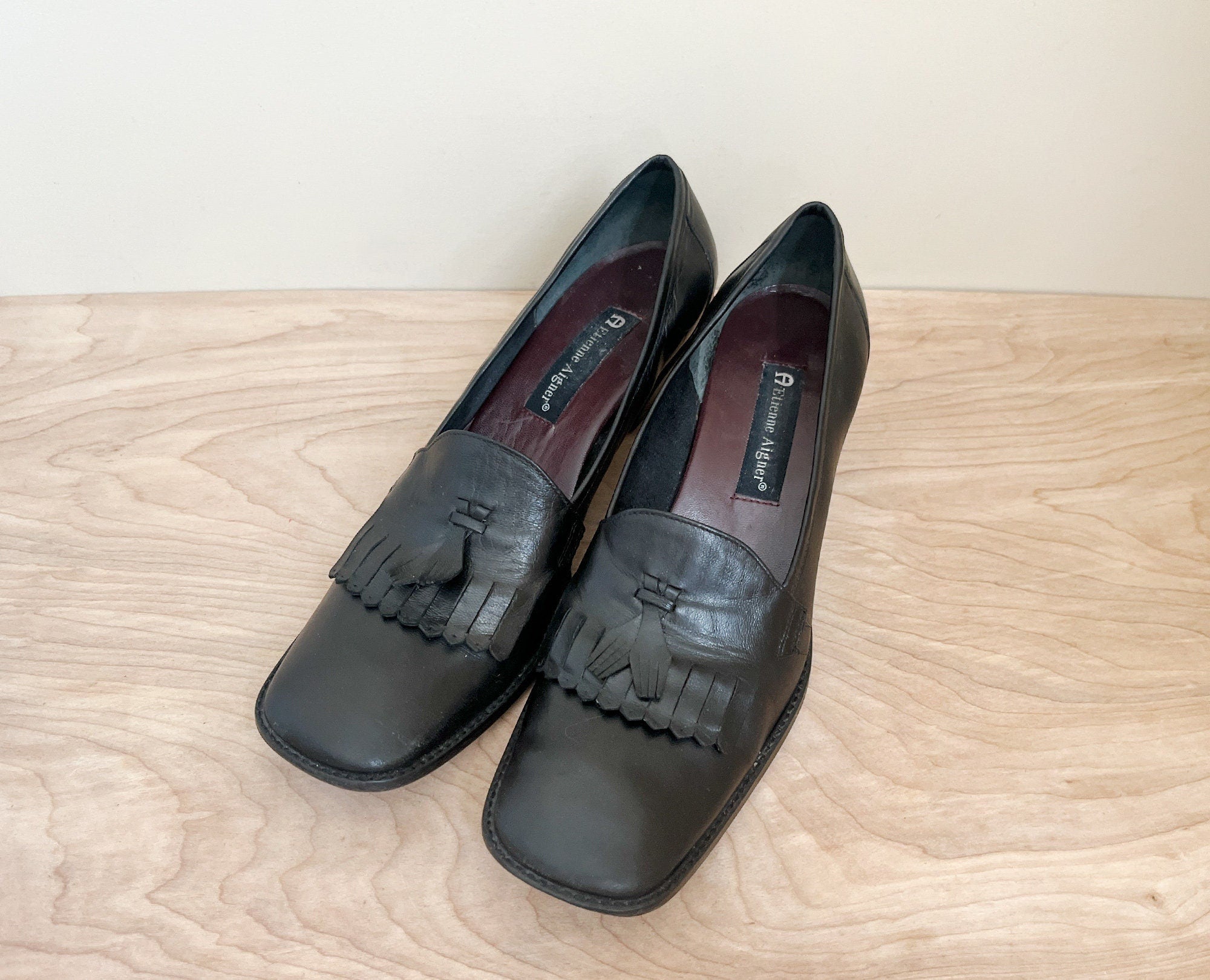 Vintage Etienne Aigner 70s Style Tasseled Fringed Loafer Black