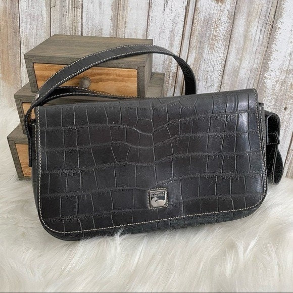 Dooney & Bourke, Bags, Vintage Dooney Bourke Shoulder Bag Handbag  Embossed Crocodile Leather Tan Gray