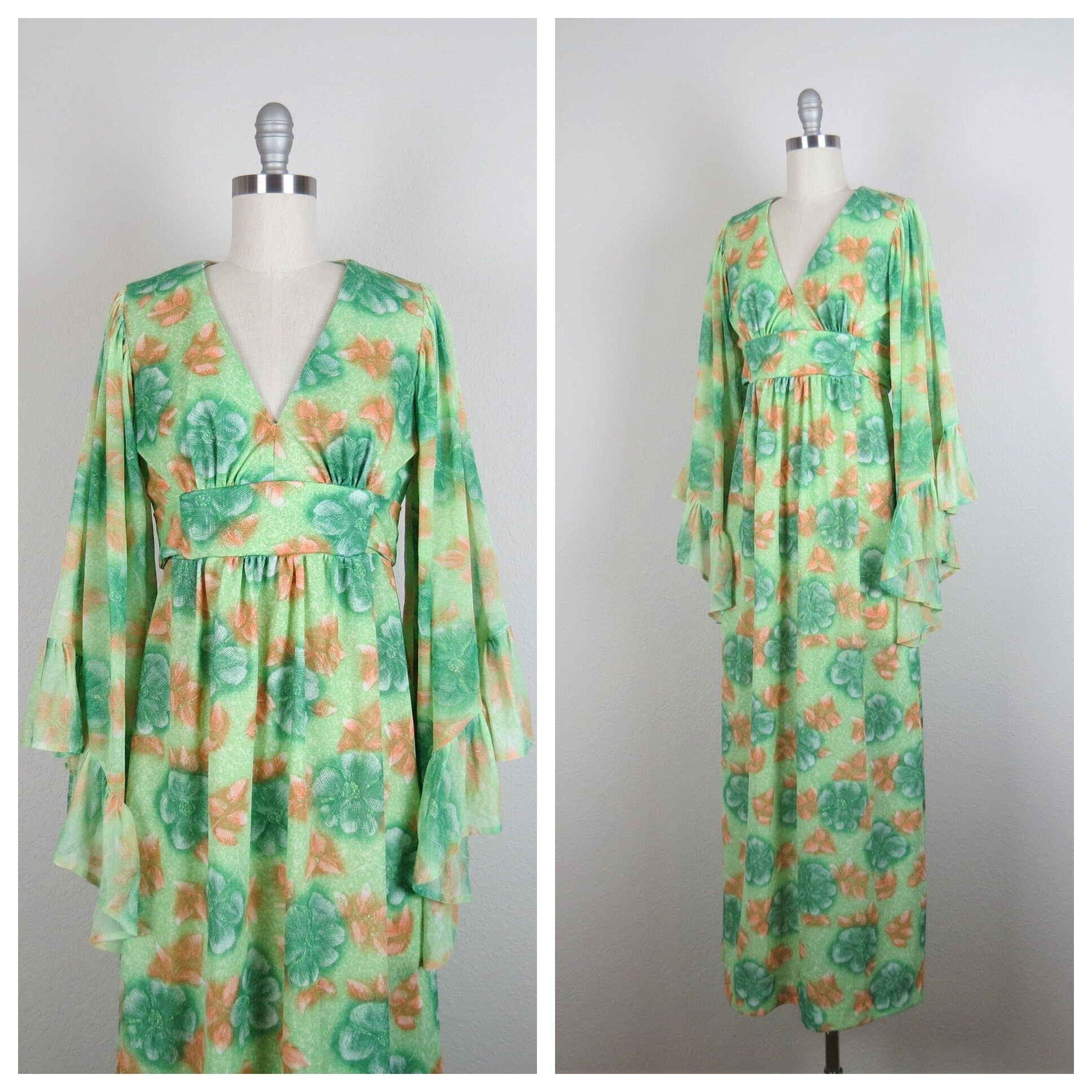 Vintage 70s Angel Sleeve Floral Maxi Dress Cottage Faerie | Shop THRILLING