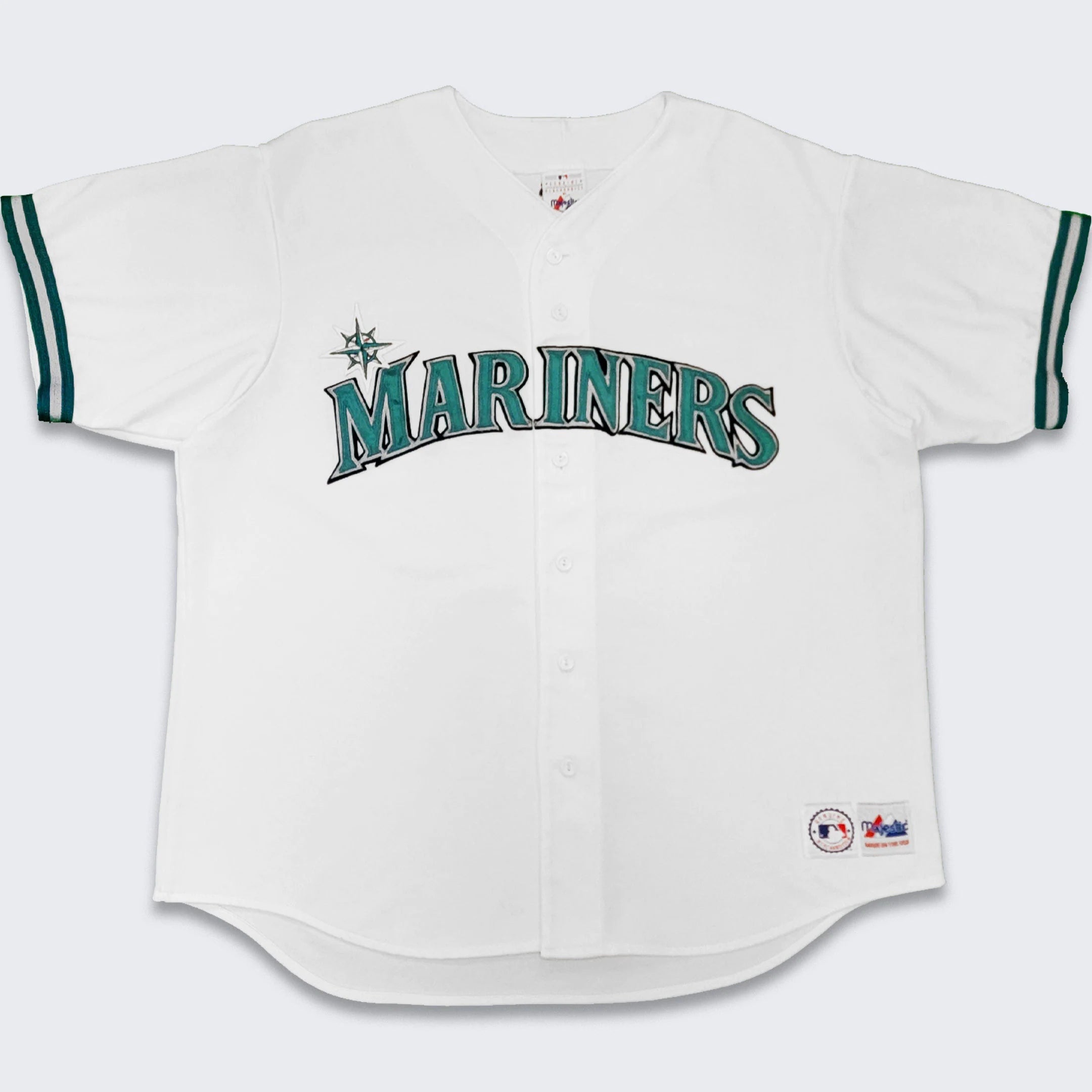90s Vtg Seattle Mariners Majestic Green White Striped mens Jersey