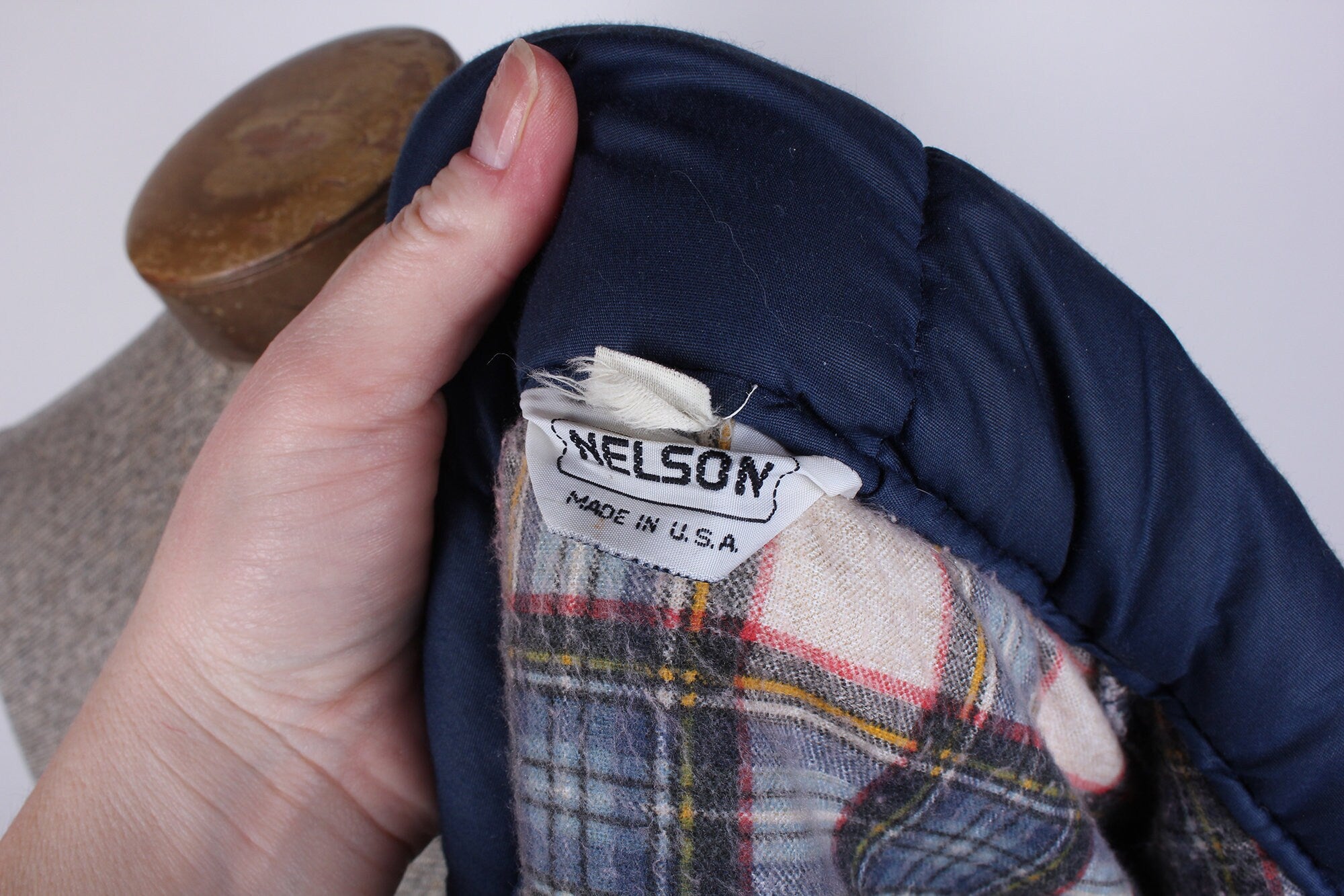 Vintage 80s Era Blue Nelson Brand Size L Down Filled Puff Vest Plaid Liner  by | Shop THRILLING