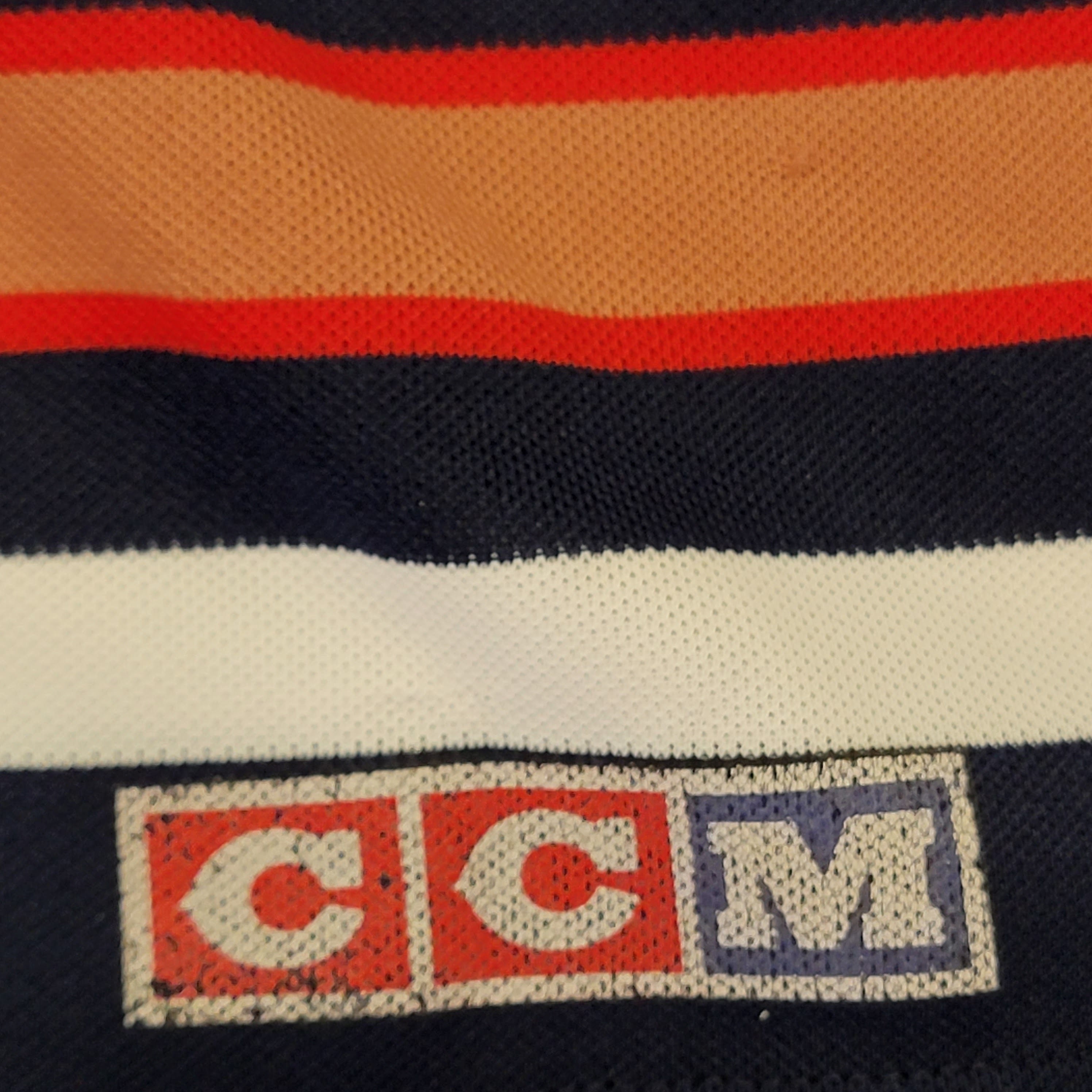 Edmonton Oilers Vintage Ccm Hockey Jersey Navy Blue and Orange Shirt