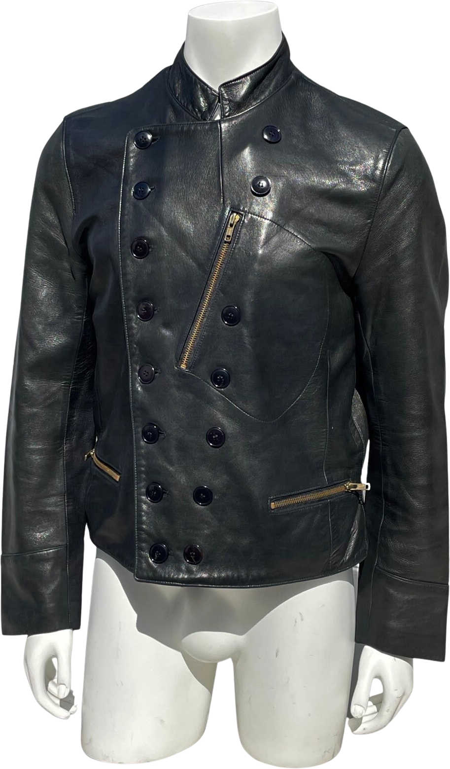 Vintage 90s Homme Leather Motorcycle Jacket Military Style Calf Leather  French Made Leather Jacket High Fashion Size M by Agnes B