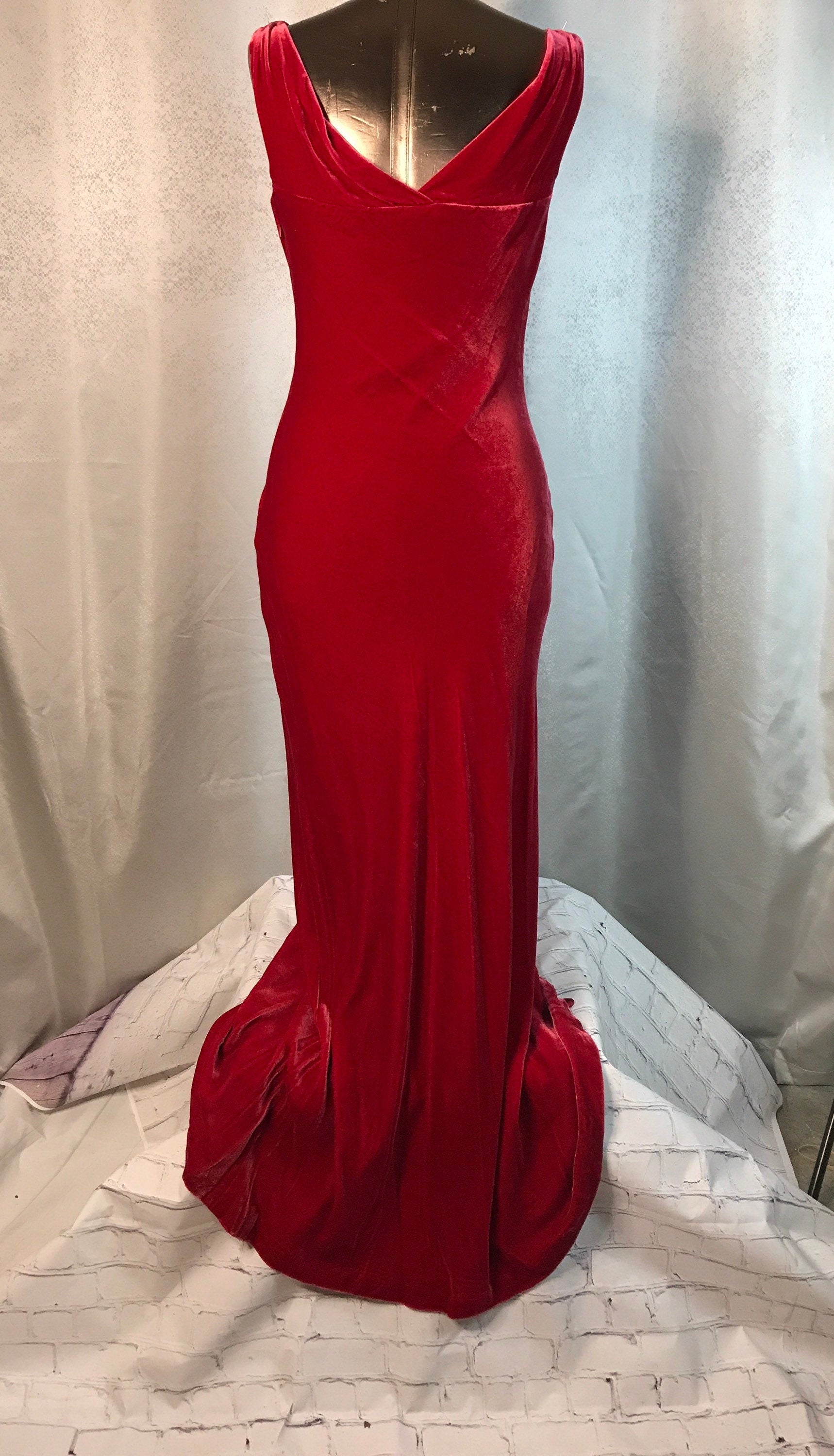 Vintage Inspired J Peterman Ruby Red Silk Velvet Evening Gown Sz 2