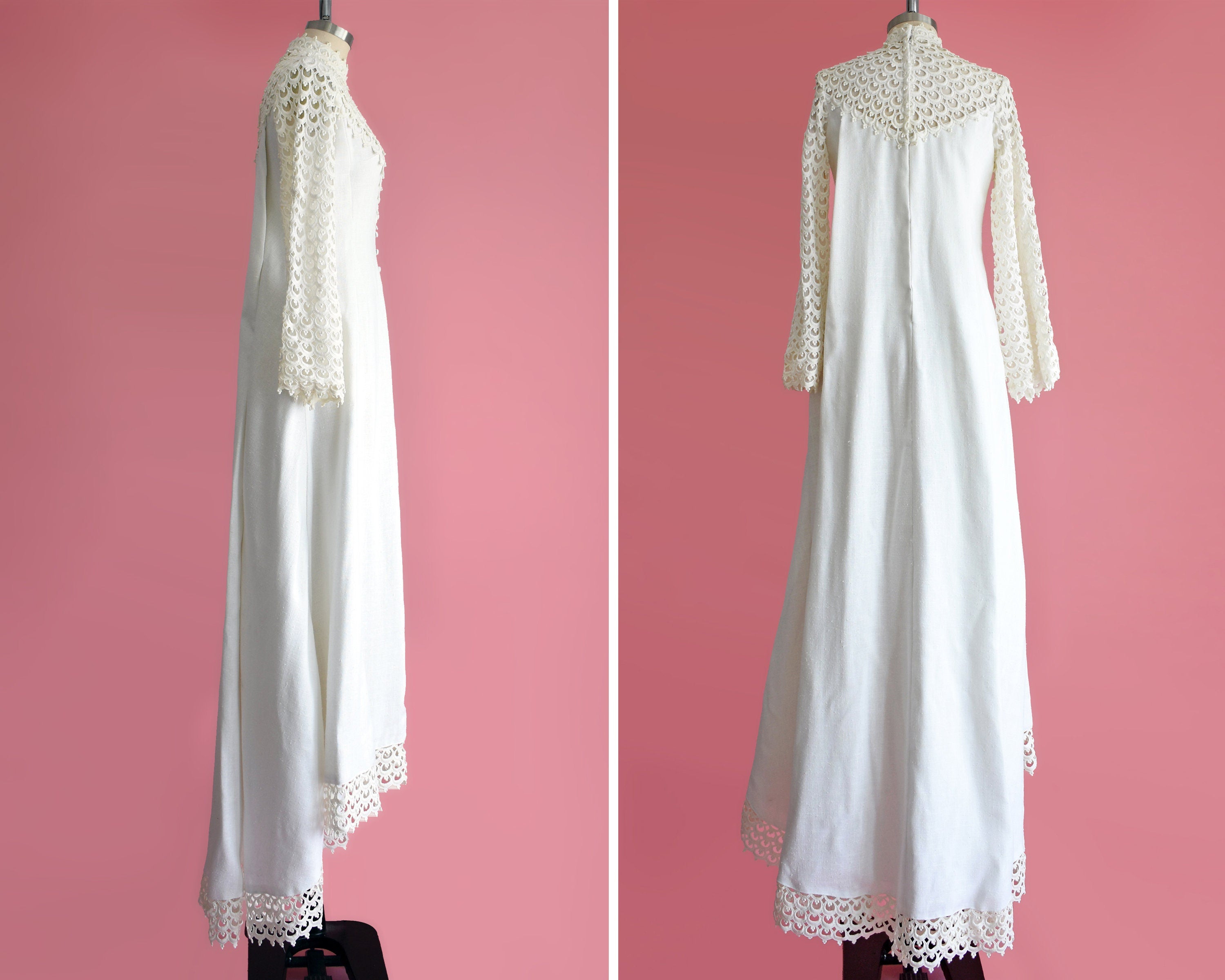 60s Wedding Dress Vintage 60s Linen and Lace Wedding Dress with Matchi
