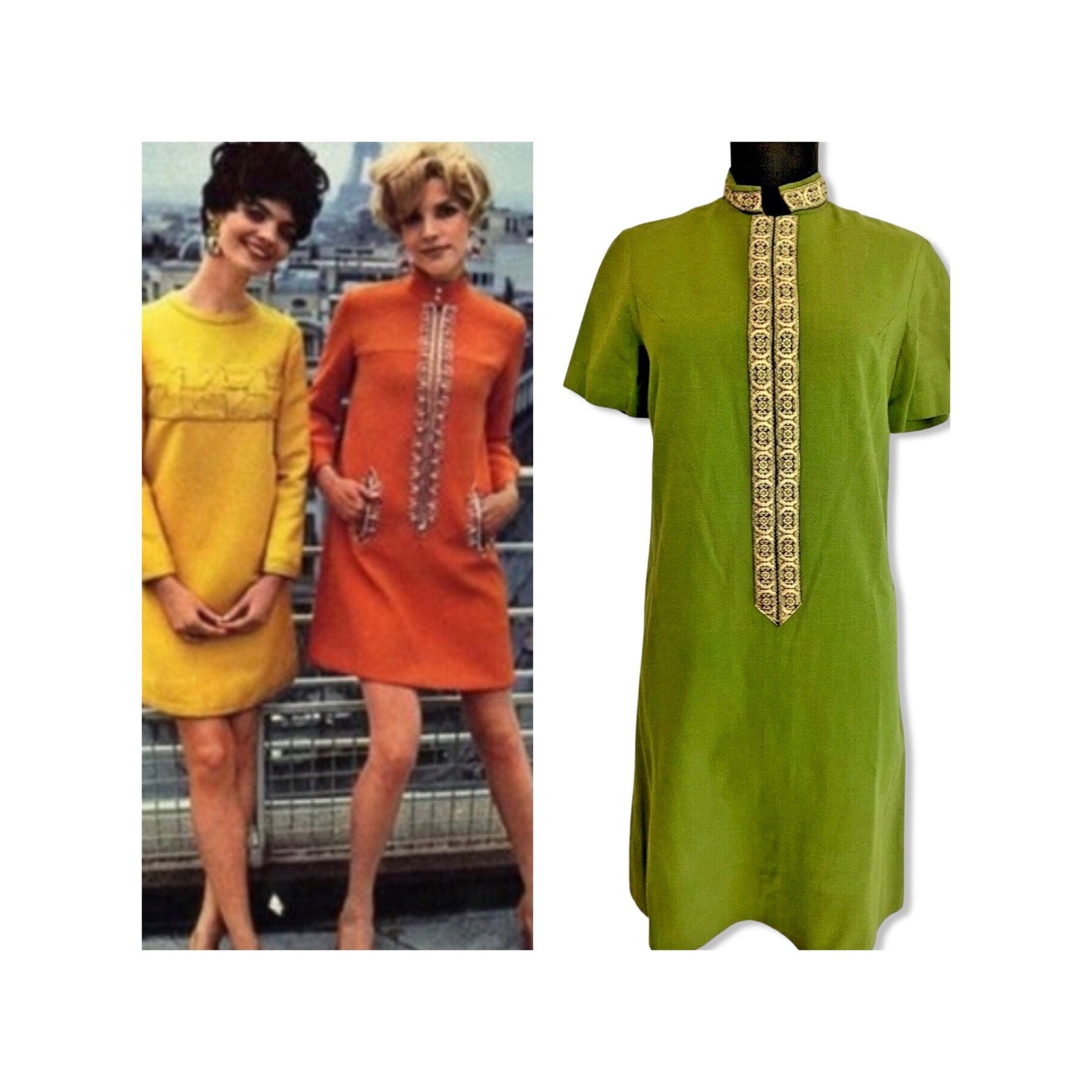 VTG 60S TEAL BLUE WOOL TEXTURED TAILORED CLEAR BEADED MOD GOGO SHIFT DRESS 12