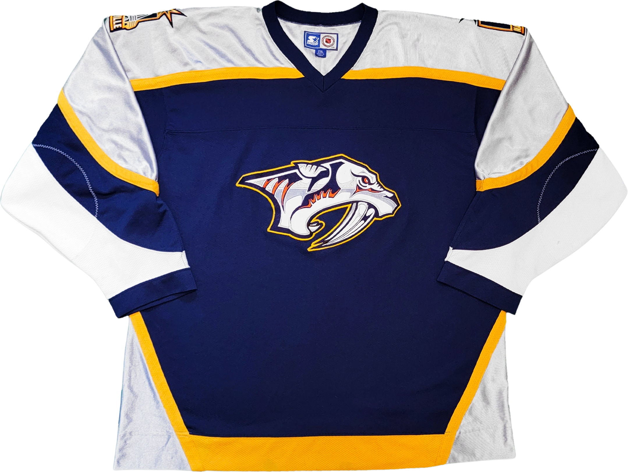 Nashville Predators Shirt Mens Large Blue Yellow Long Sleeve Hockey NHL  Rugby