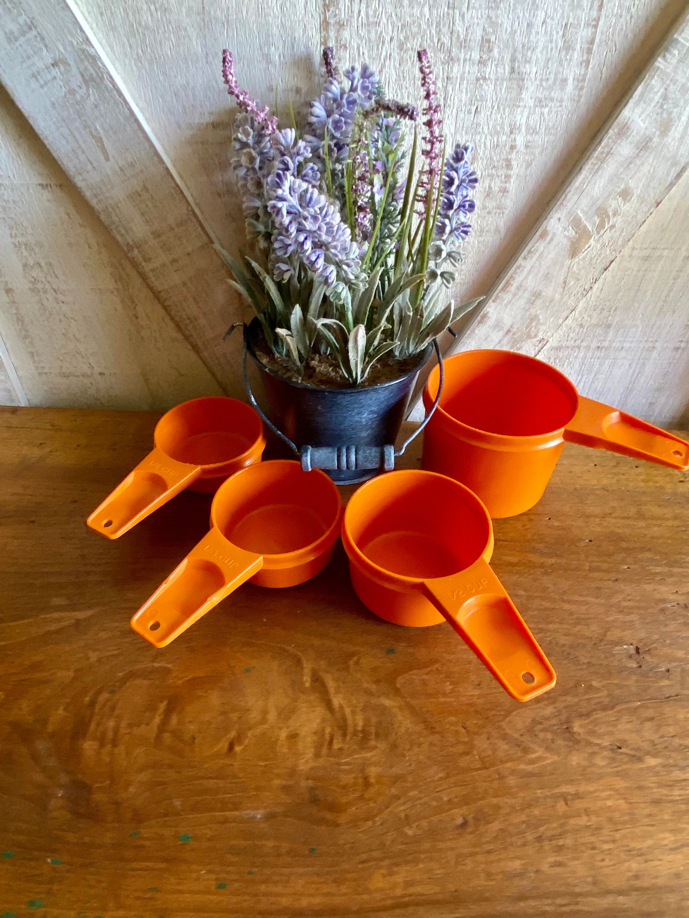  Vintage Bright Orange Tupperware Stacking Measuring