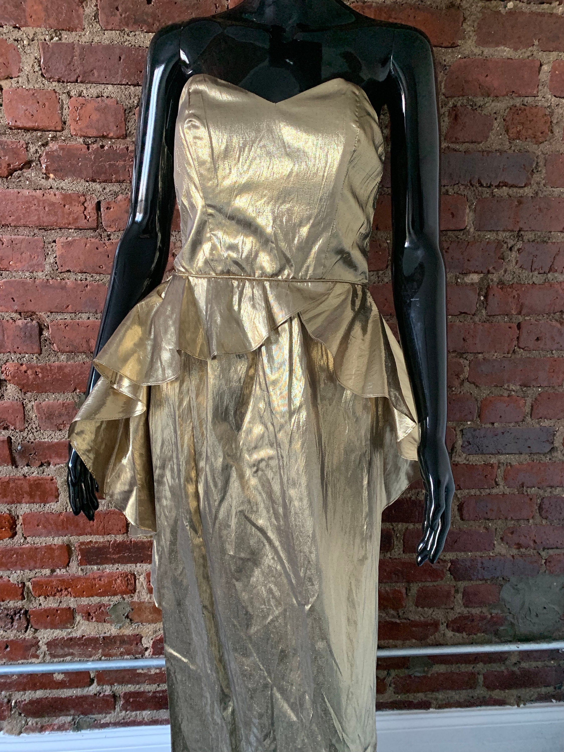 Vintage 80s Gold Metallic Lam Strapless Dress | Shop THRILLING Vintage 80s Gold Metallic Lam Strapless Dress | Shop THRILLING