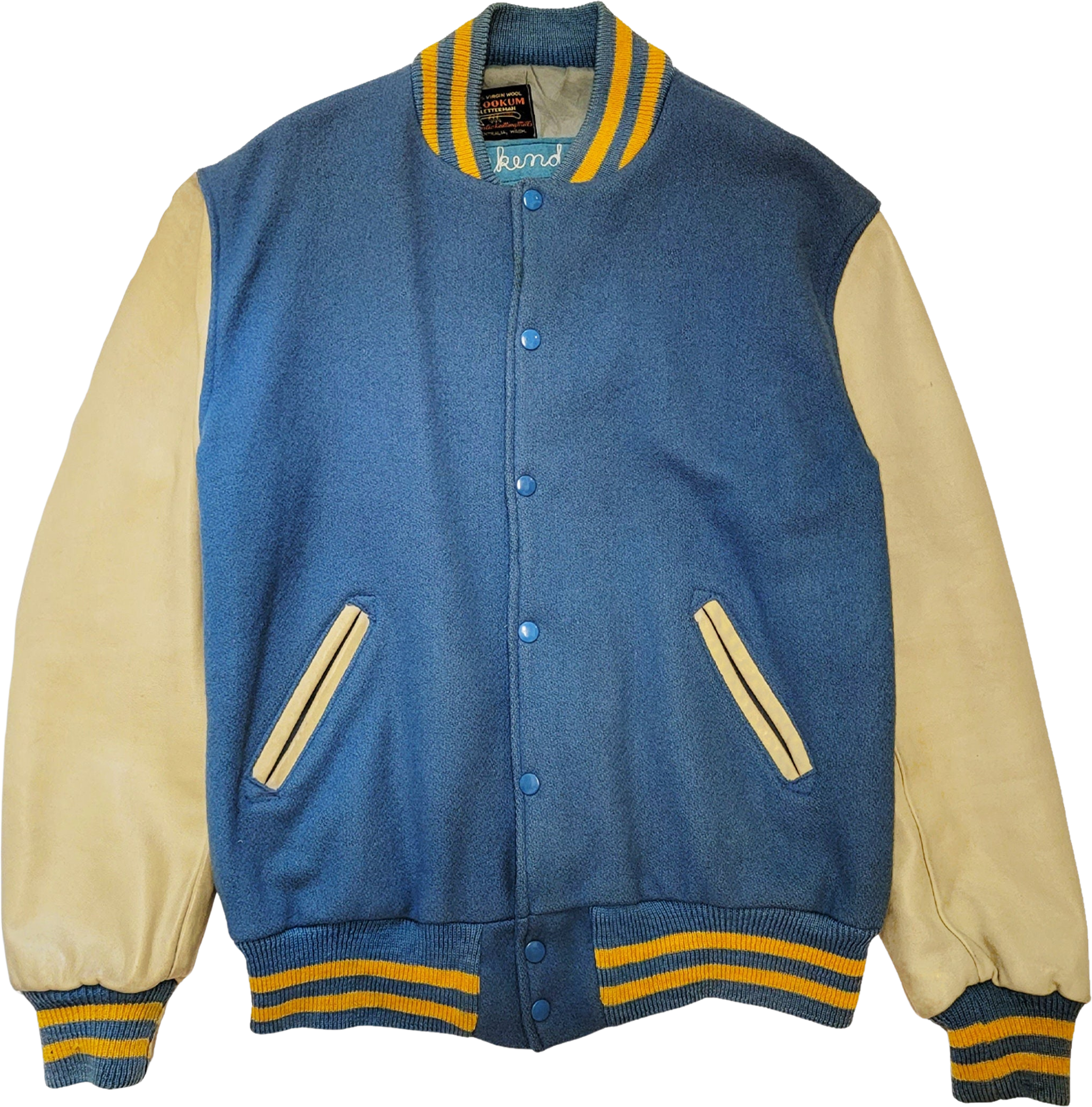 Skookum Centralia Knitting Mills 80s Varsity Jacket Washington Blue and  Cream Coat by Skookum