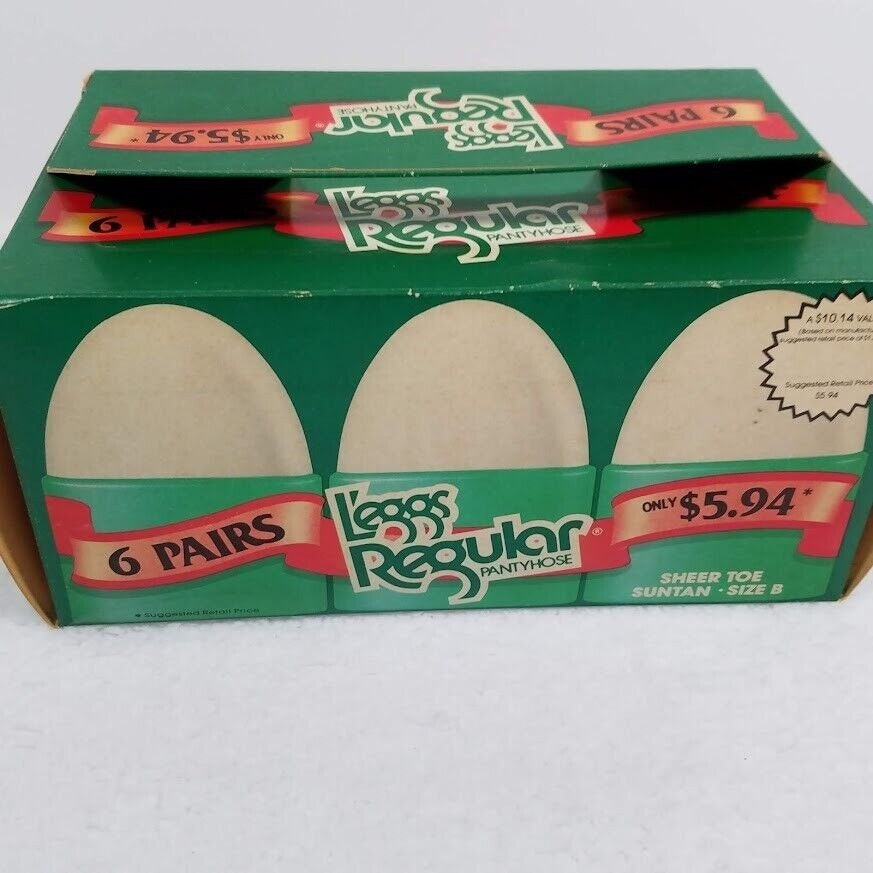 Vintage 3 Pair Leggs Regular Sheer Toe Panty Hose Suntan 80s Eggs