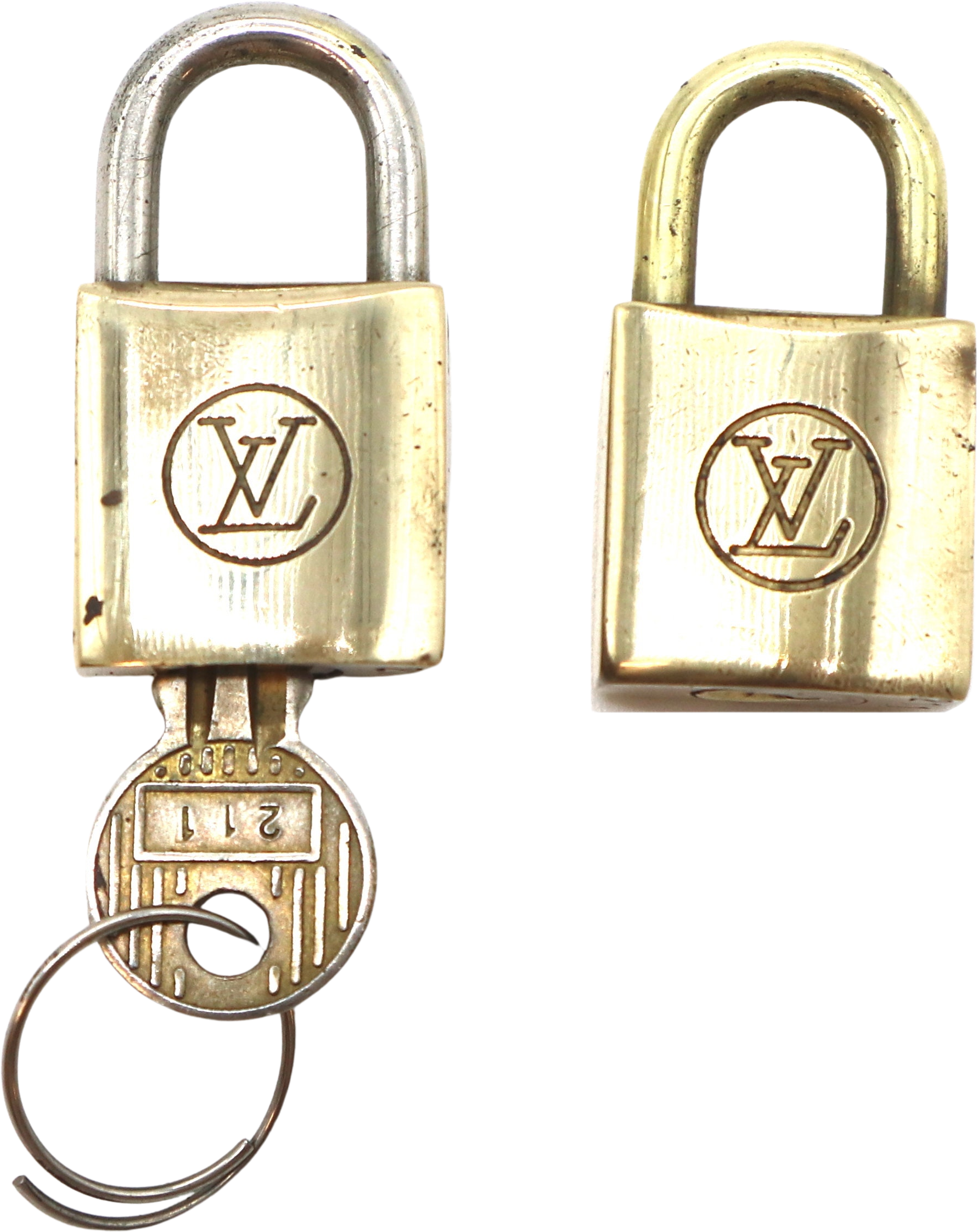 Authentic LOUIS VUITTON Gold Padlock Lock & Key Set # 313
