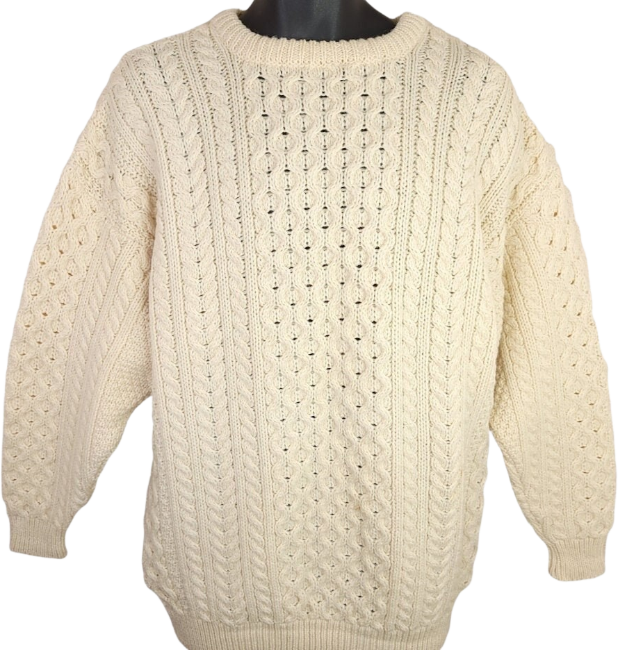 VTG Mairtin Standun Beige Wool Cable Knit 2024 Chunky Aran Fisherman Ireland Sweater