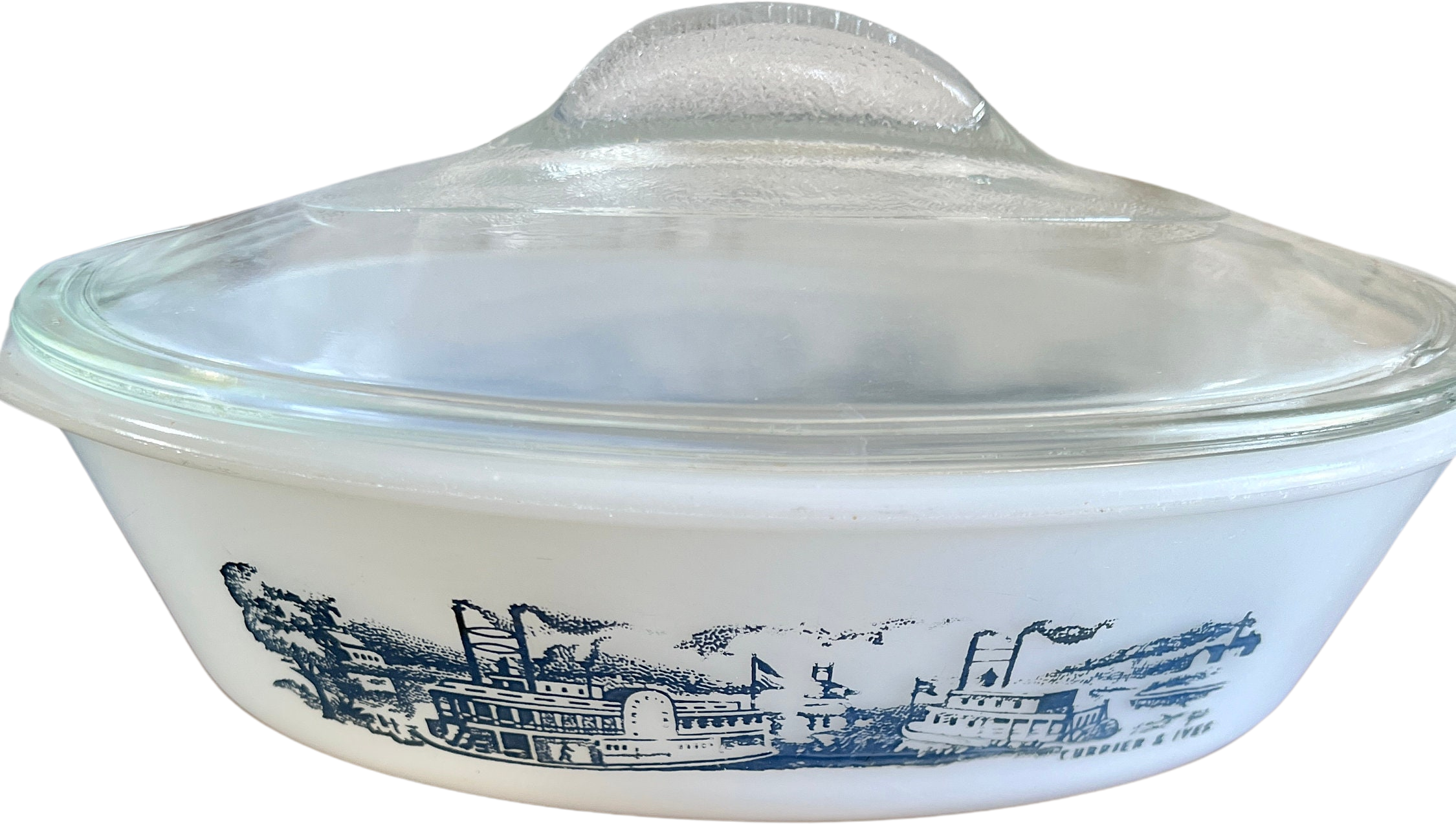 Vintage Glasbake 1 Qt. Milk Glass Casserole Dish with Glass Clear Lid