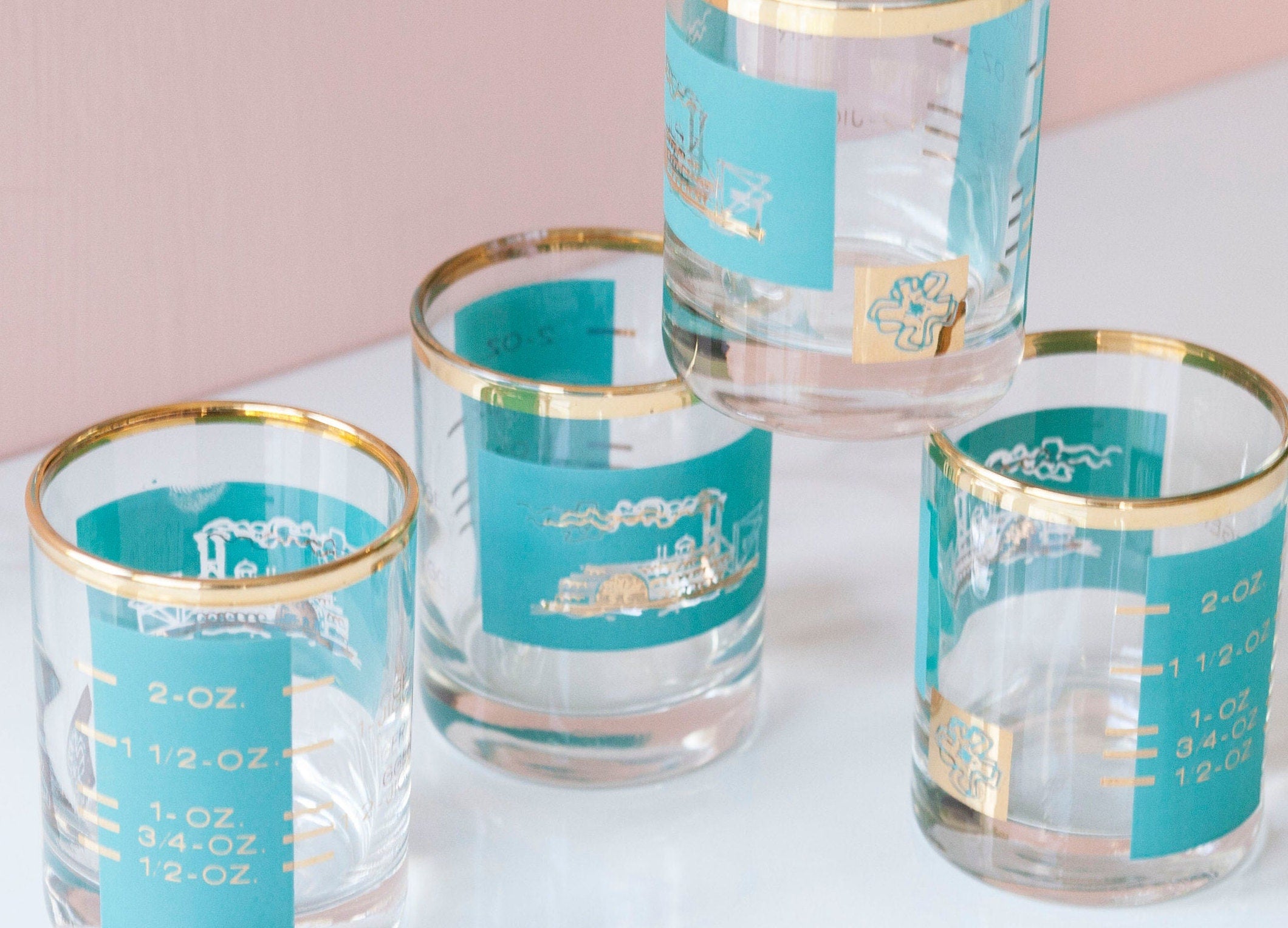 Vintage Double Shot Glass Jiggers Set of Four Southern Comfort