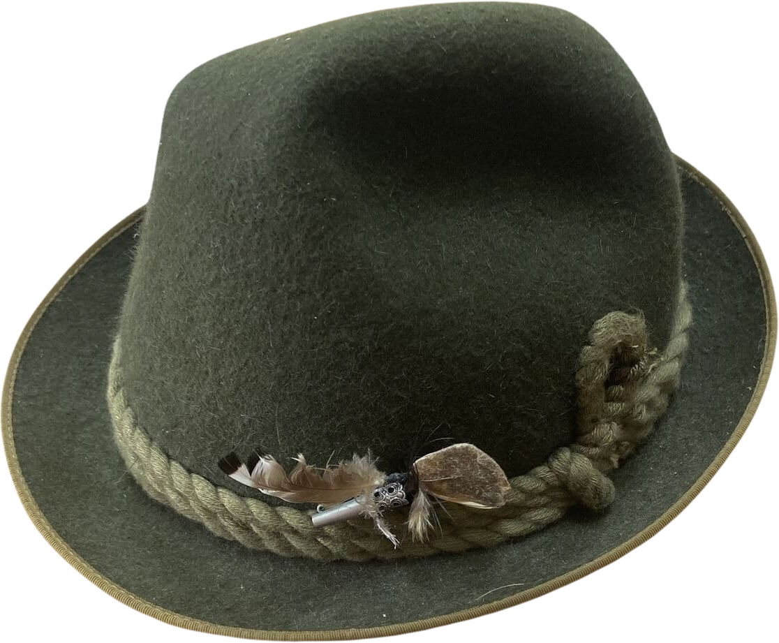 Vintage Allgauer Lodenhut Wool Felt Hat Made in Germany Grey Green w/  Feather
