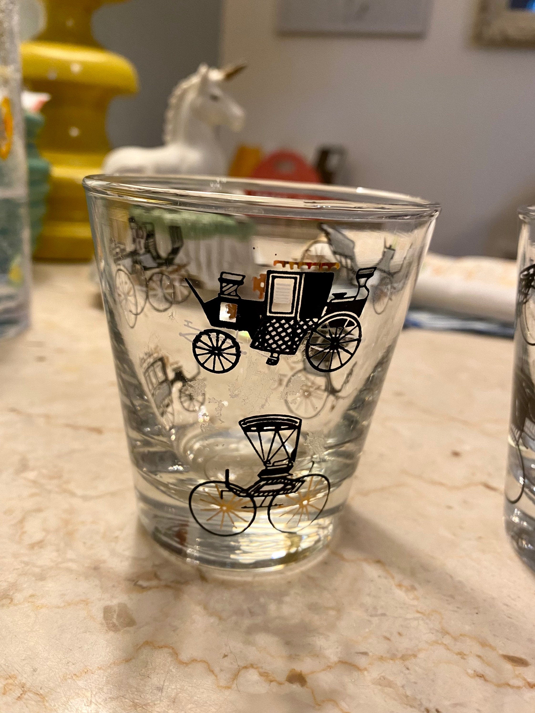 Vintage 3 Mid-Century Libbey Curio Carriage Automobile Whiskey