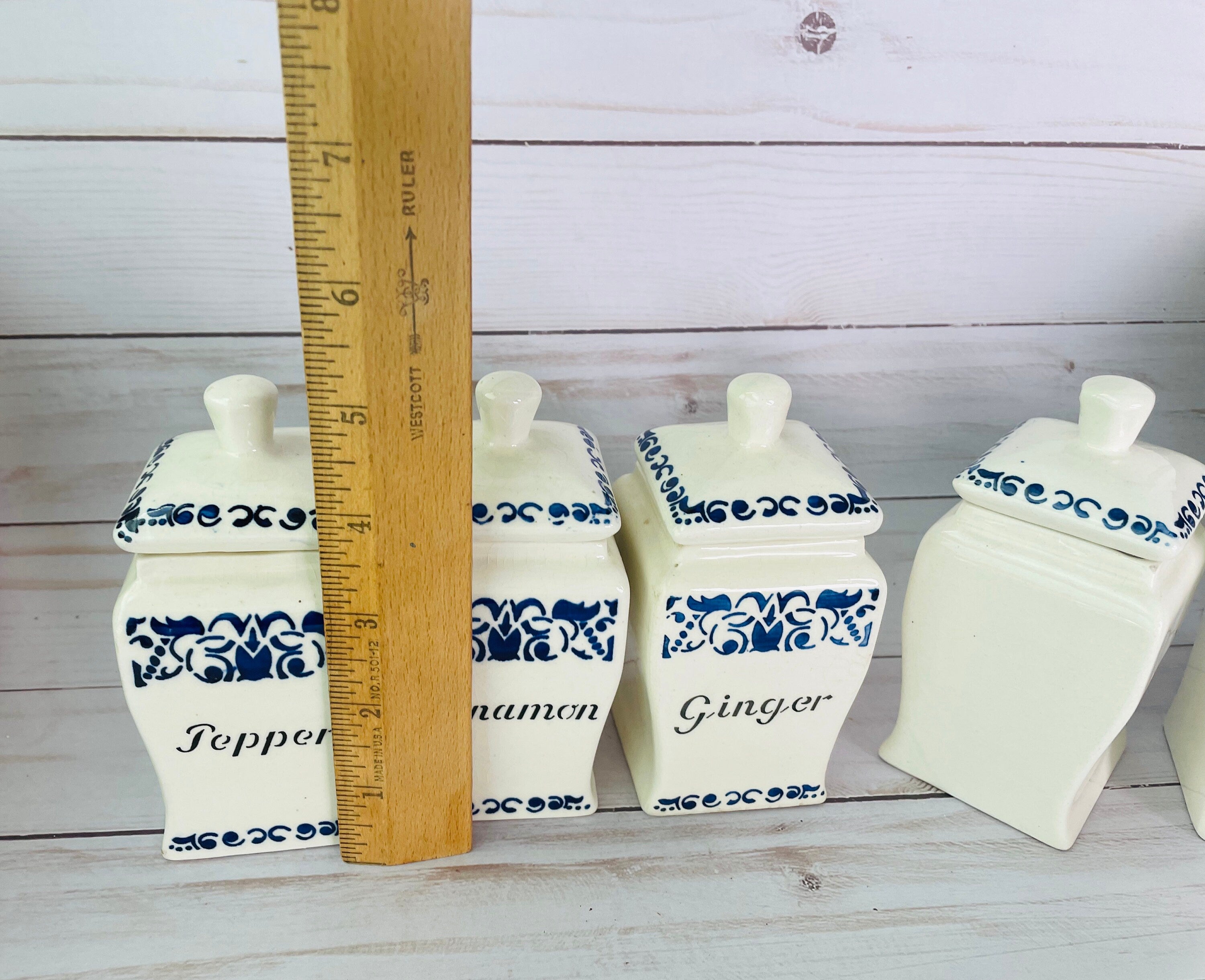 Vintage Blue & White German Spice Jars--Vintage Spice Canisters