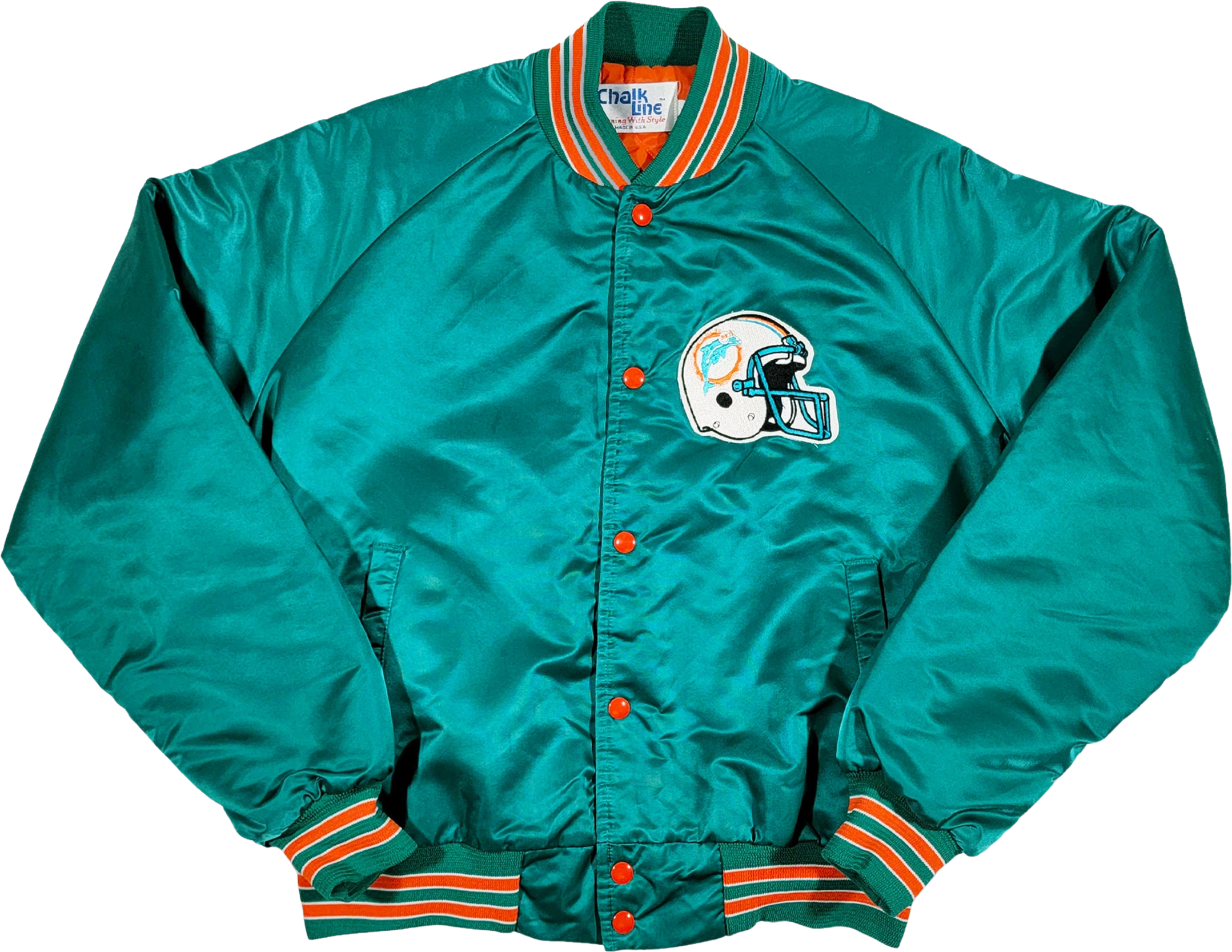 Vintage 80s Large MIAMI DOLPHINS NFL Pro Line Starter Satin Bomber Jacket  USA