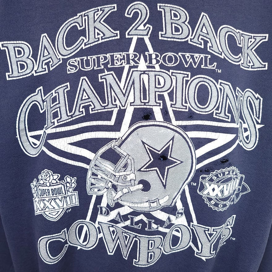 Dallas Cowboys Sweatshirt Vintage 90s 1994 Back 2 Back Super Bowl Cham