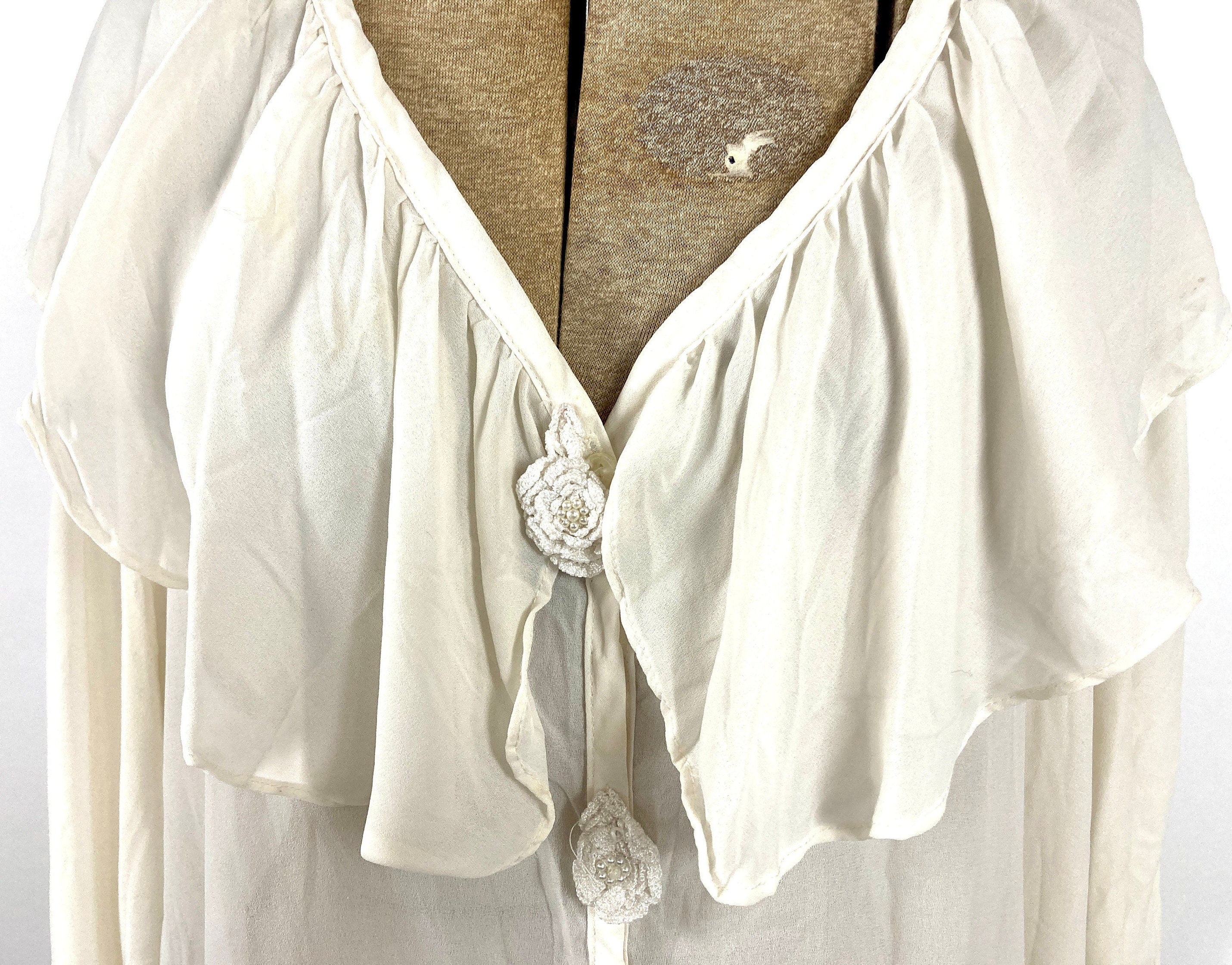 Vintage, Tops, Vintage Poet Blouse 7s Cream Sheer Gauze Ruffle Pirate  Shirt Judy Knapp