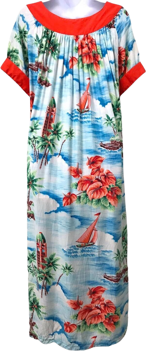 Vintage Rare 50s 100 Rayon Hawaiian Dress Made In Hawaii Tropical
