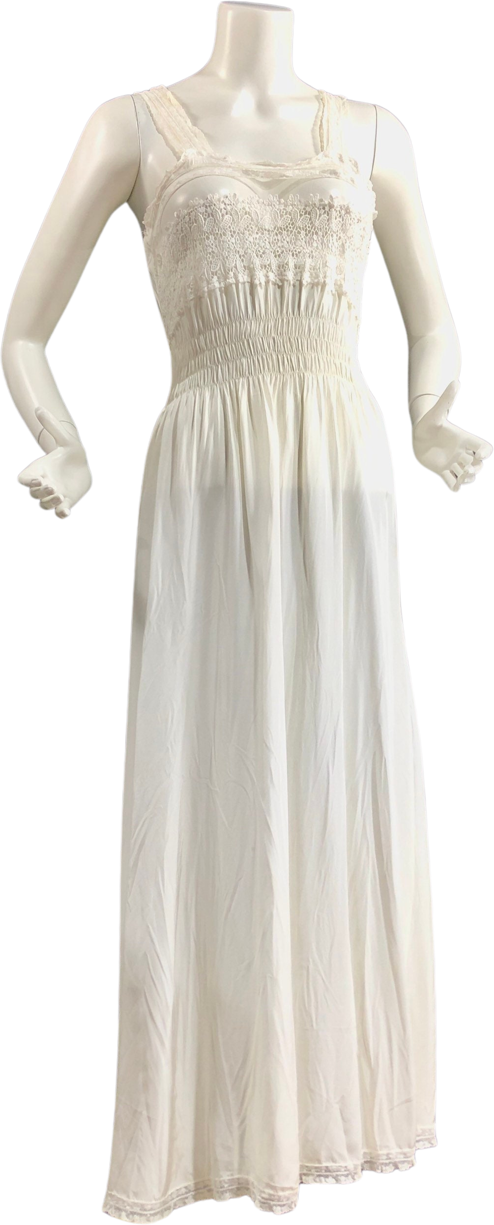40s Vintage Nightgown White Silky Night Dress Sheer See Through Lace B