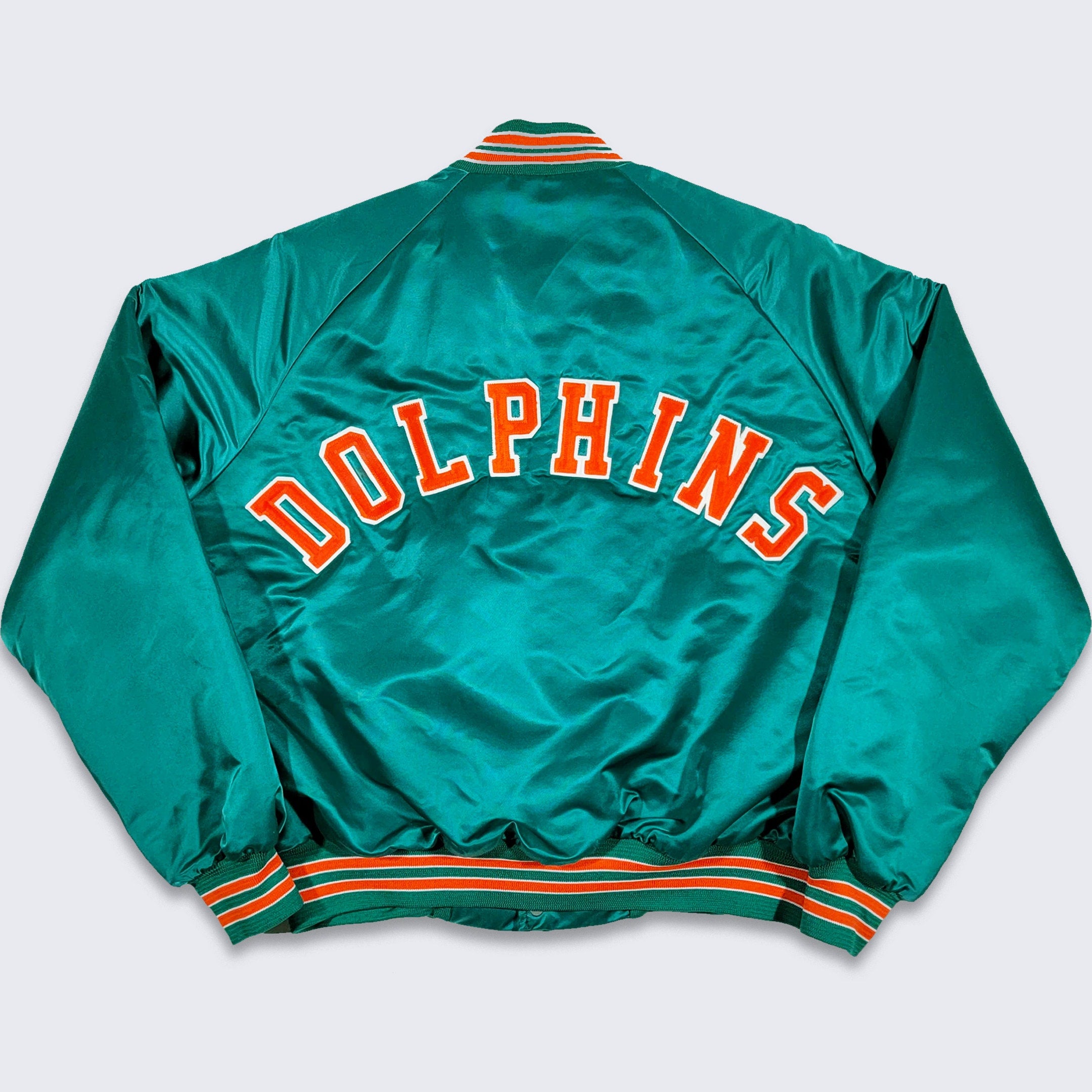 Miami Dolphins Vintage 80s Chalk Line Satin Bomber Jacket - Size Men's