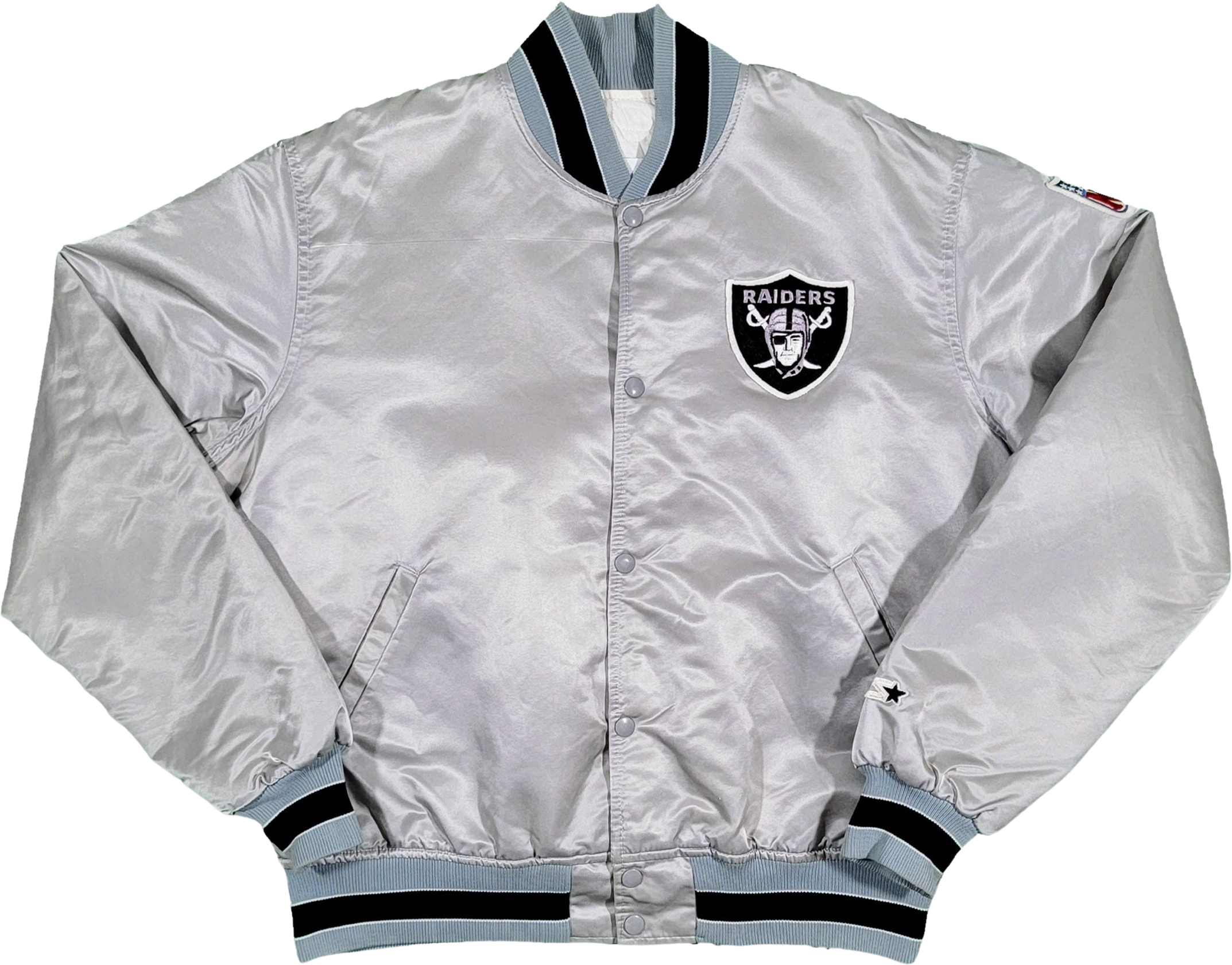 OAKLAND LOS ANGELES RAIDERS VINTAGE 80s STARTER SATIN SILVER NFL