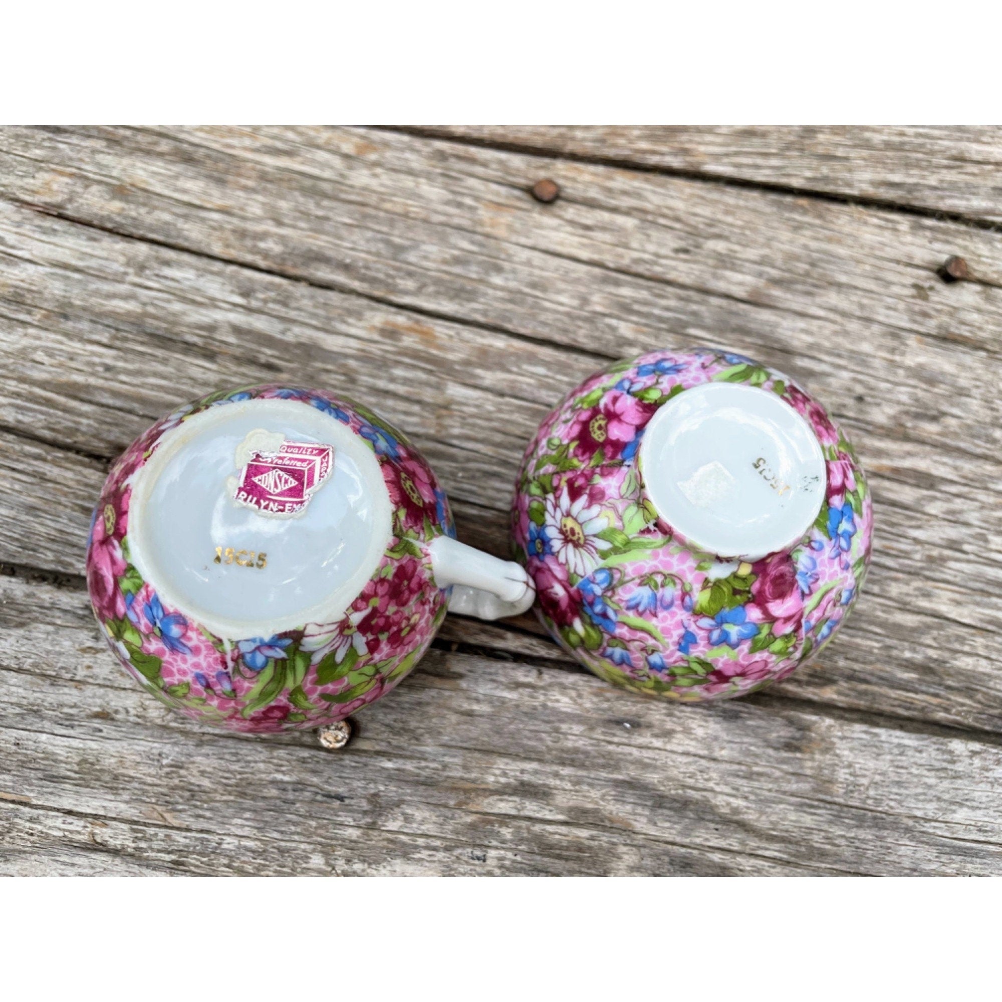 Vintage Porcelain Chintz Floral Small Creamer and Sugar Set Cottage Ch