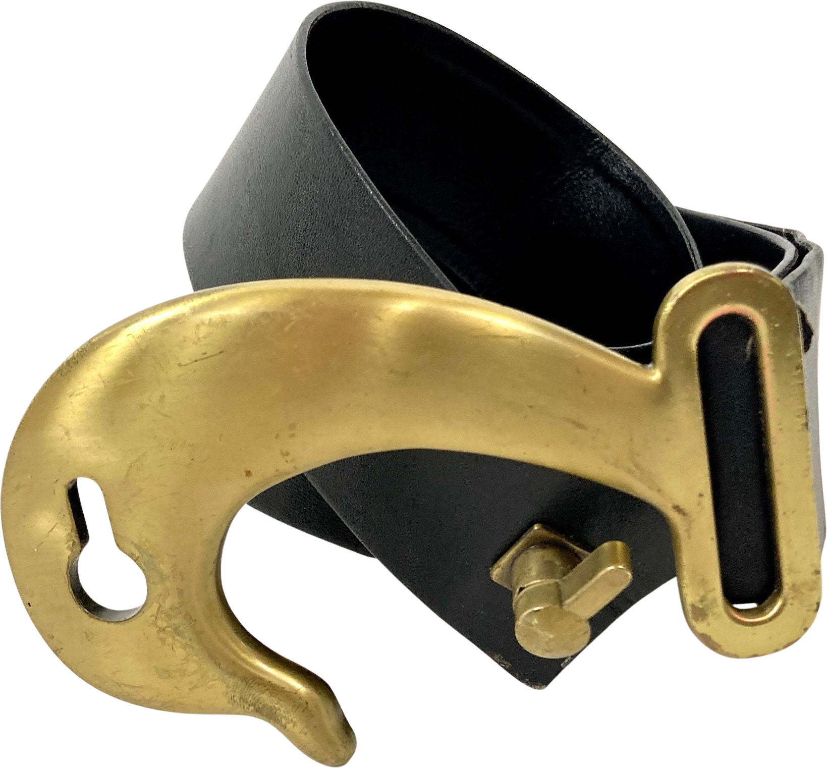 Modern Black Leather Belt with Brass Hook Buckle, 'Autonomous at Night