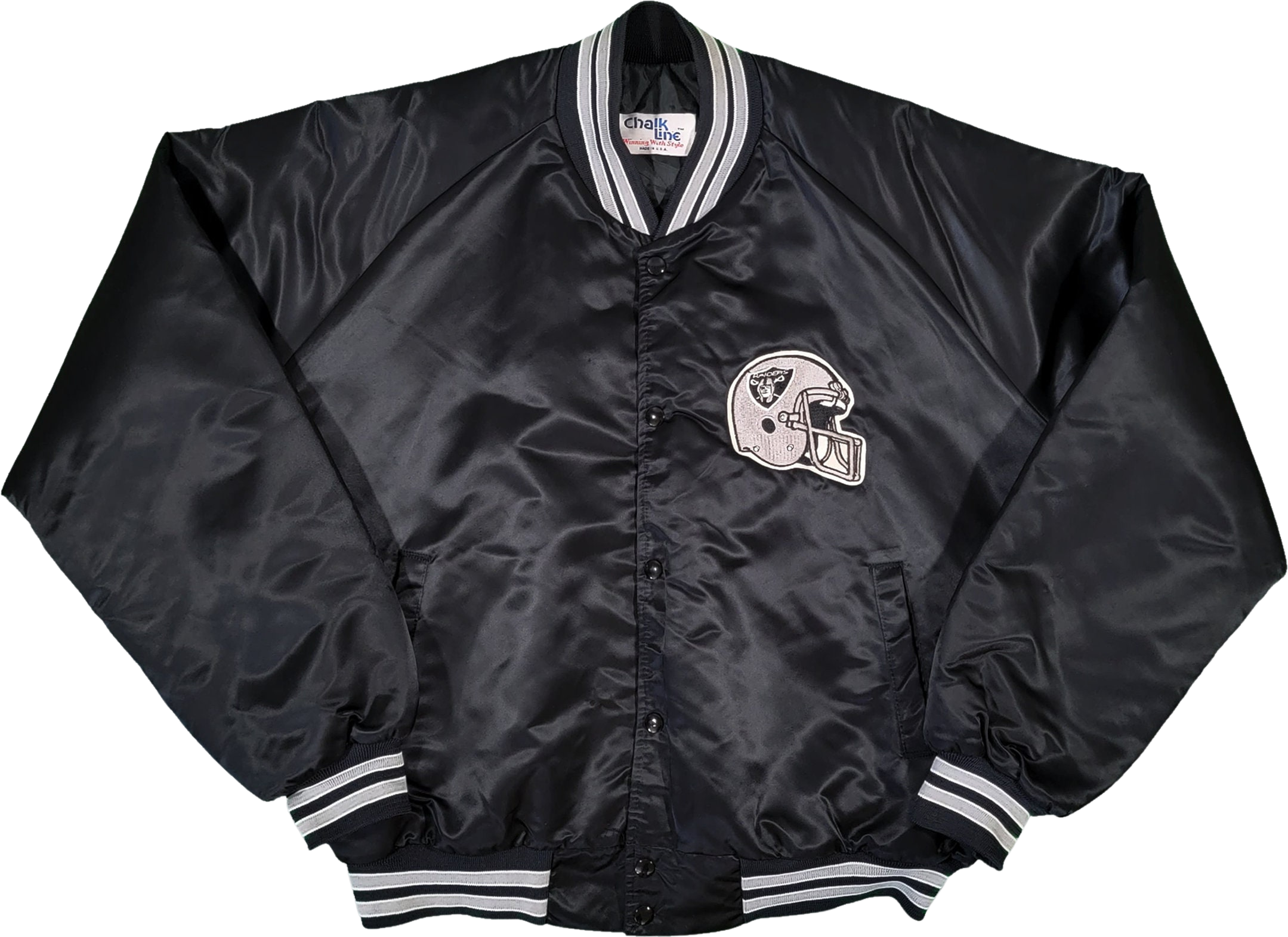 Los Angeles Raiders Vintage 80s Starter Satin Bomber Jacket Nfl Football  Black and Silver Coat Size Large by Starter