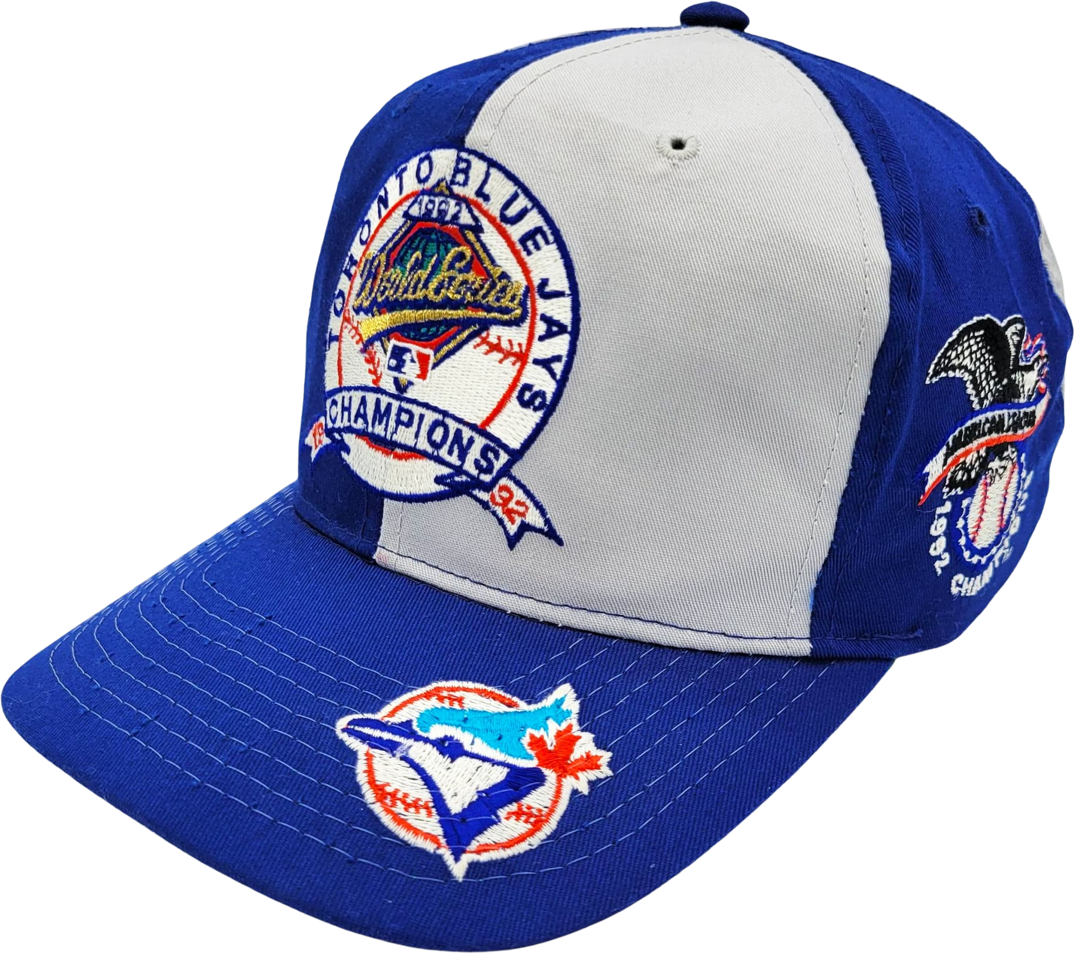 Vintage Toronto Blue Jays 1992 World Series Champions Snapback Hat Starter The Classic - 3 for 3 A.L. East Champs MLB Pinwheel Baseball Cap