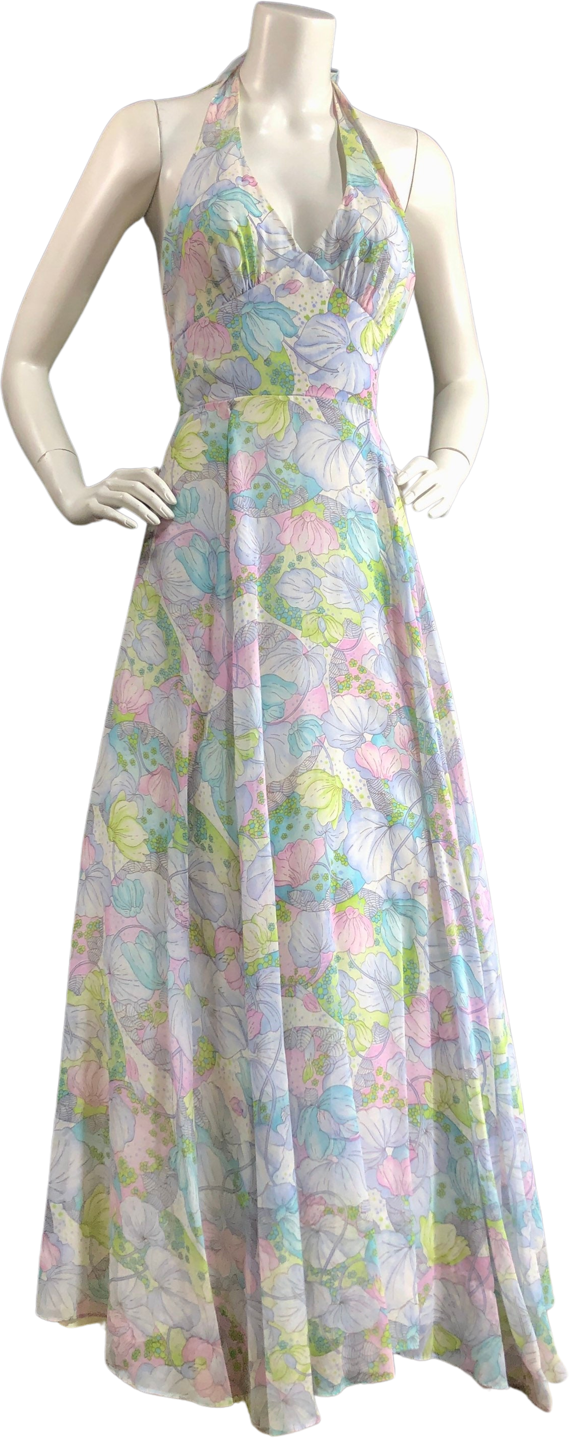 Vintage 60s Arjon California Summer Halter Dress With Floral