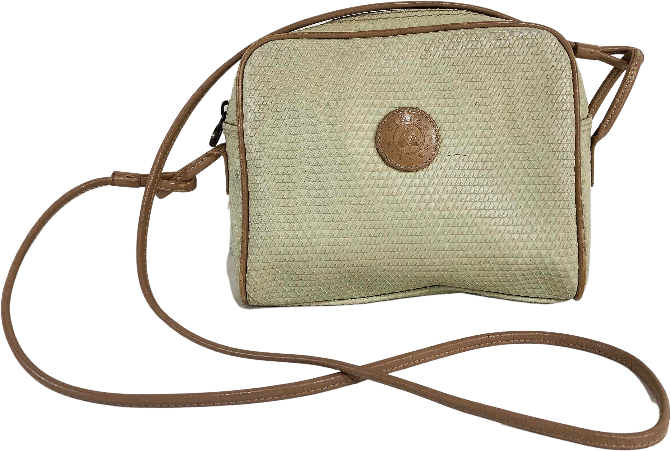 Liz Claiborne Pebbled Leather Crossbody Vintage Handbag Taupe 