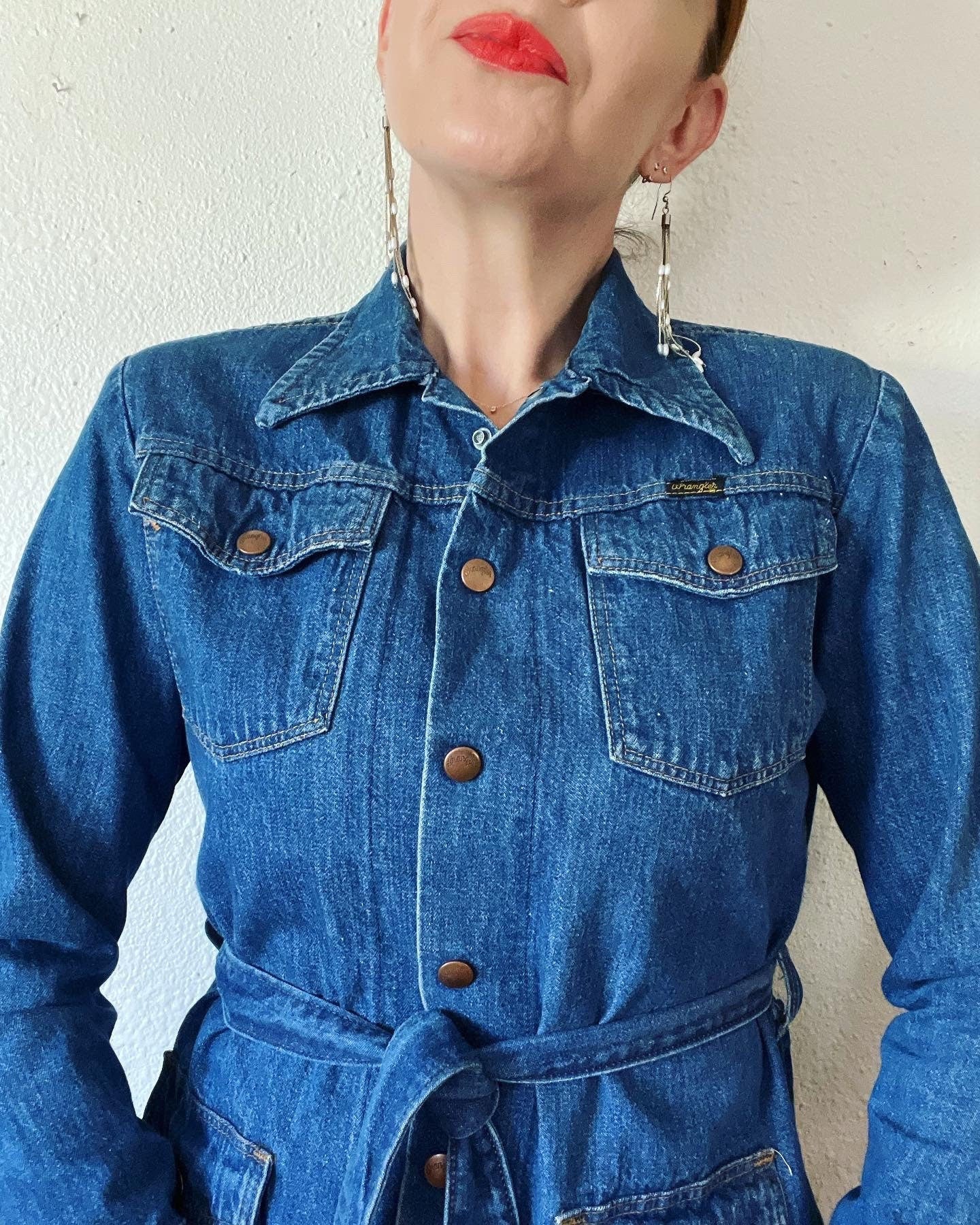 Vintage 70s/1980 Wrangler Denim Snap Front 4 Pocket Jacket with Tie Wa |  Shop THRILLING