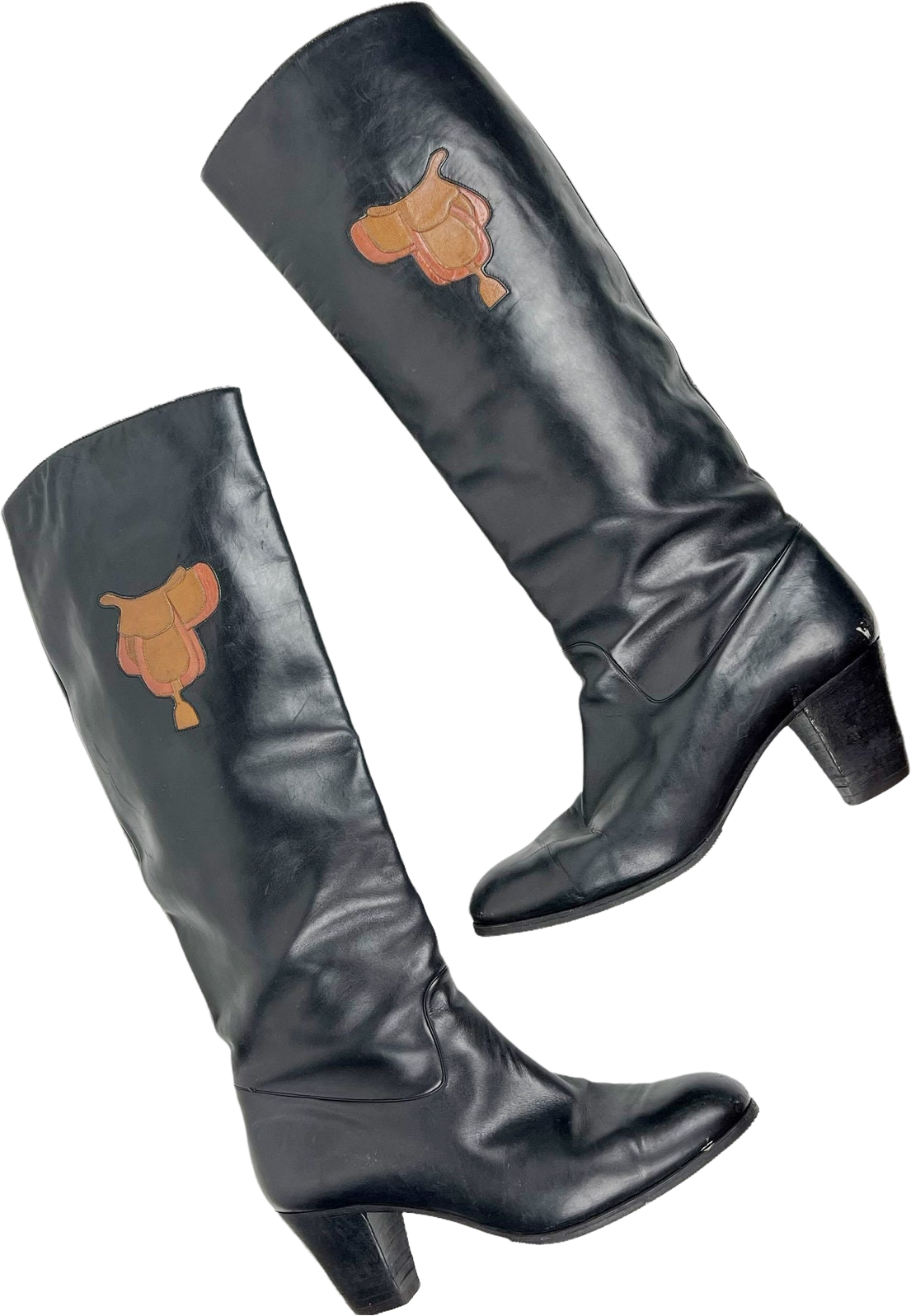 Vintage Gucci Black Leather Equestrian Tall Boots Saddle Made In