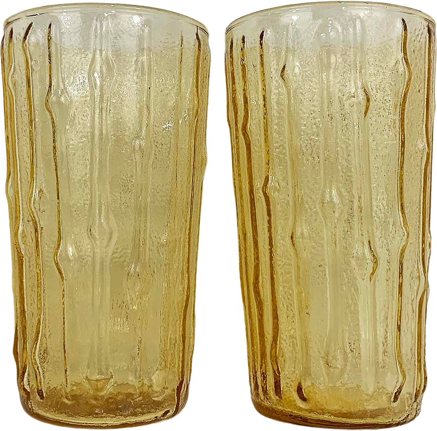 Anchor Hocking Tahiti Yellow Bamboo Glasses Tiki Bar 