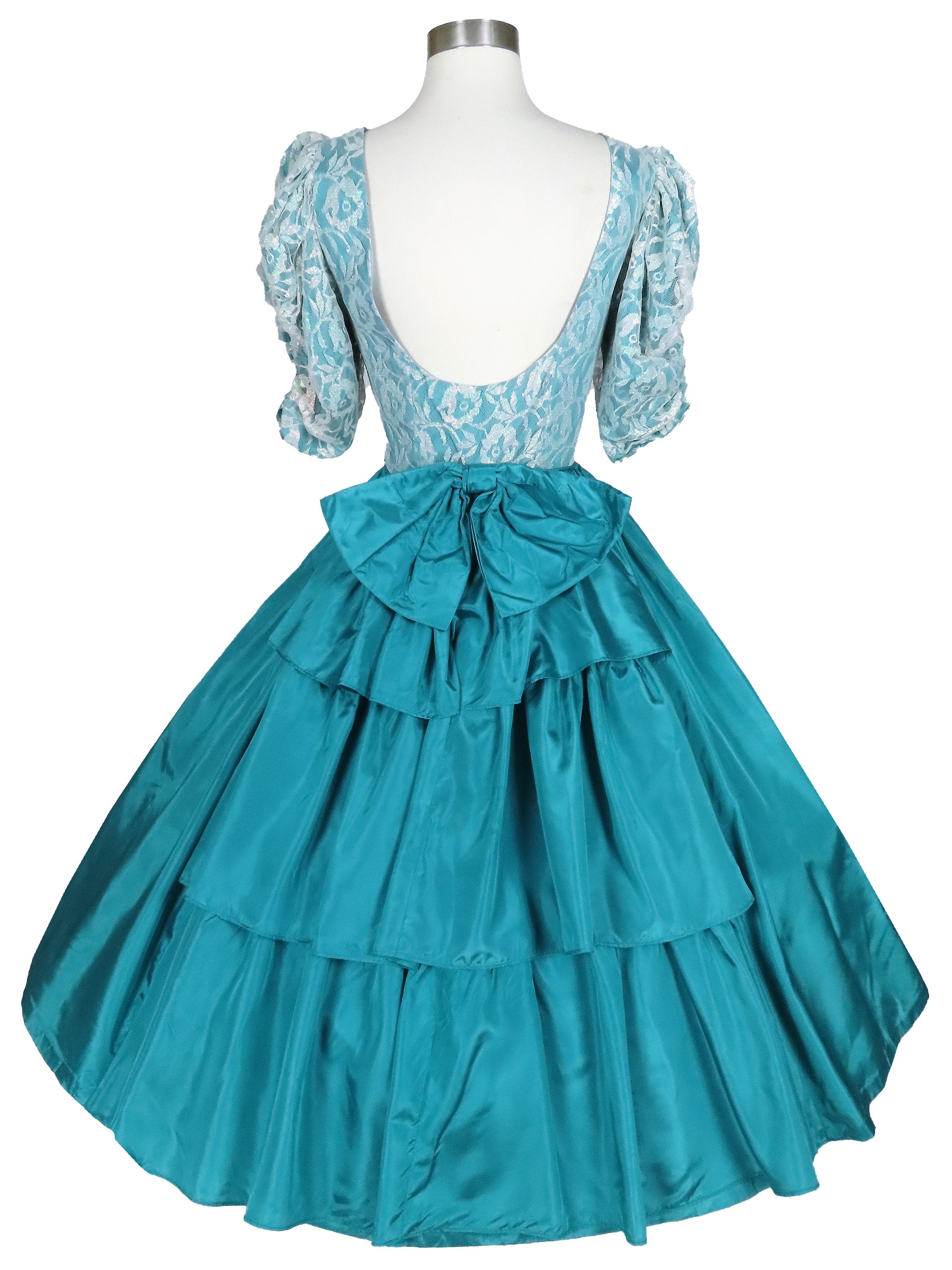 A-Line/Princess Sweetheart Taffeta Prom Dresses Vintage 80s Iridescent Dress Puff Sleeves Ankle-Length